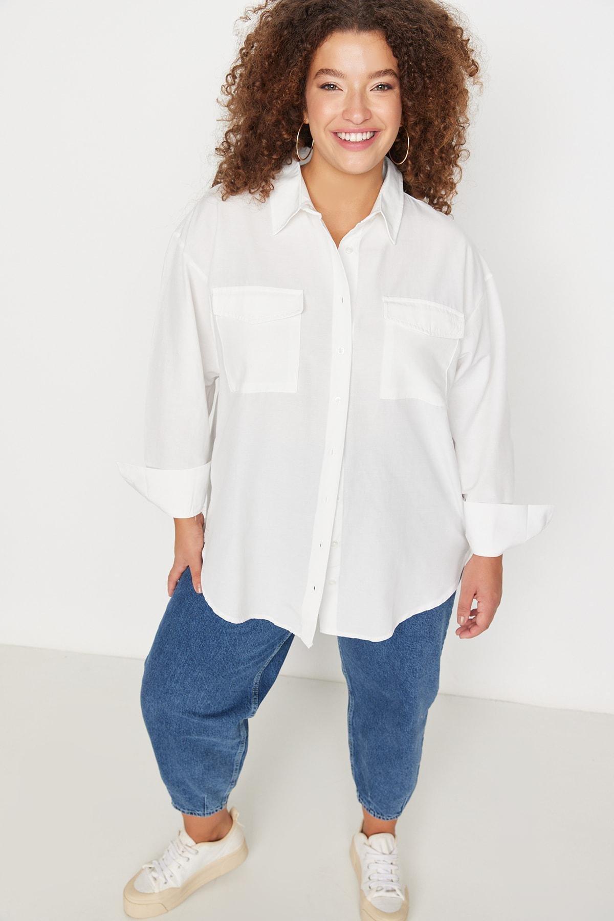 Trendyol - White Oversize Cotton Plus Size Shirt