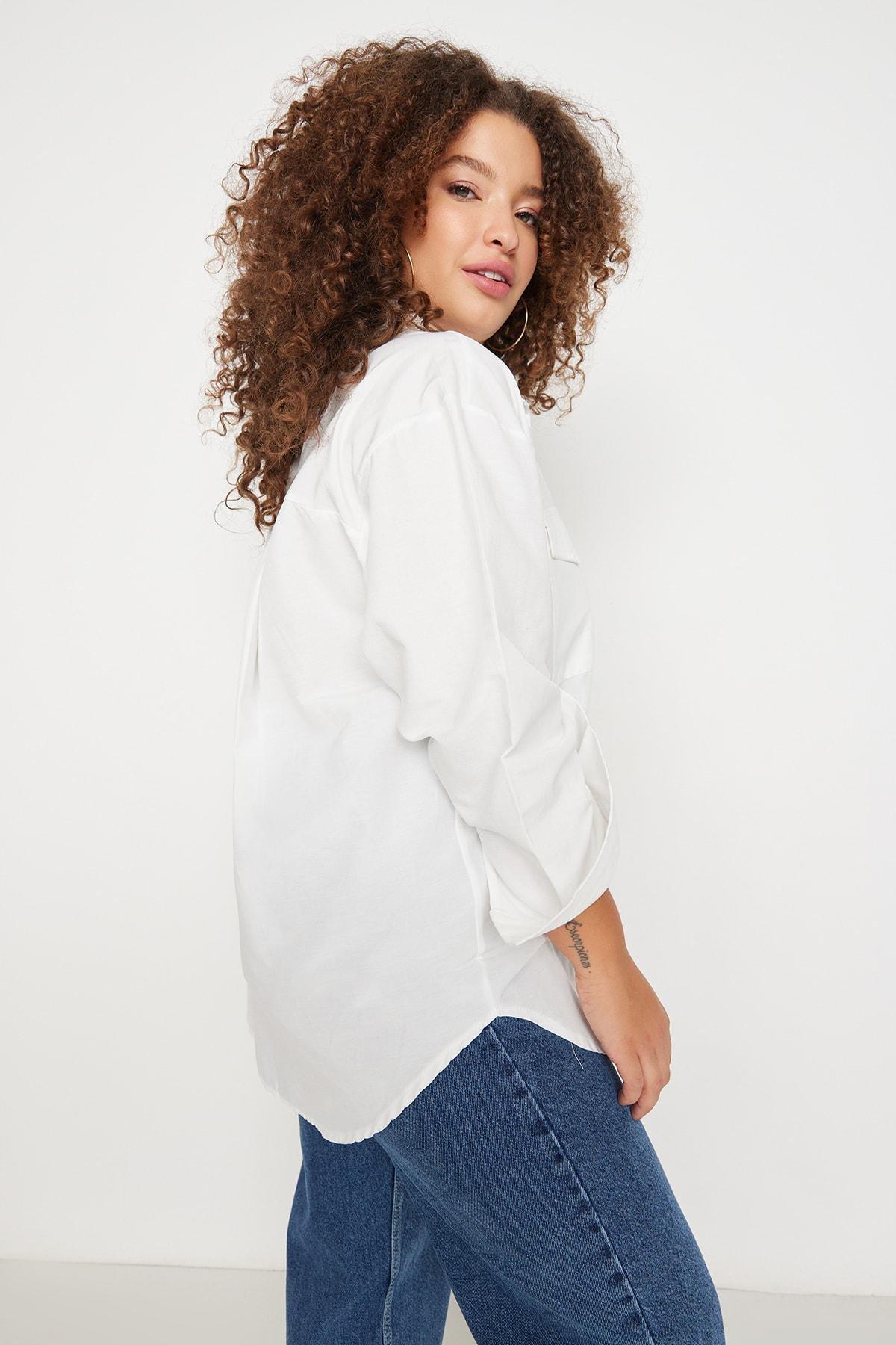 White Oversize Cotton Plus Size Shirt, , large image number 3