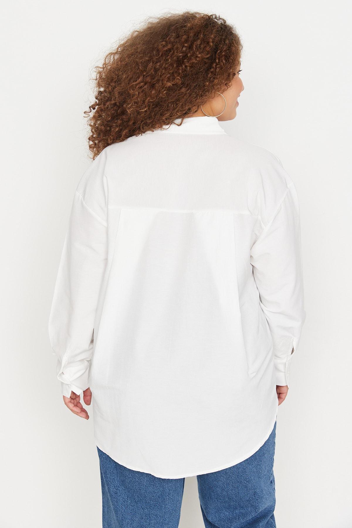 White Oversize Cotton Plus Size Shirt, , large image number 4