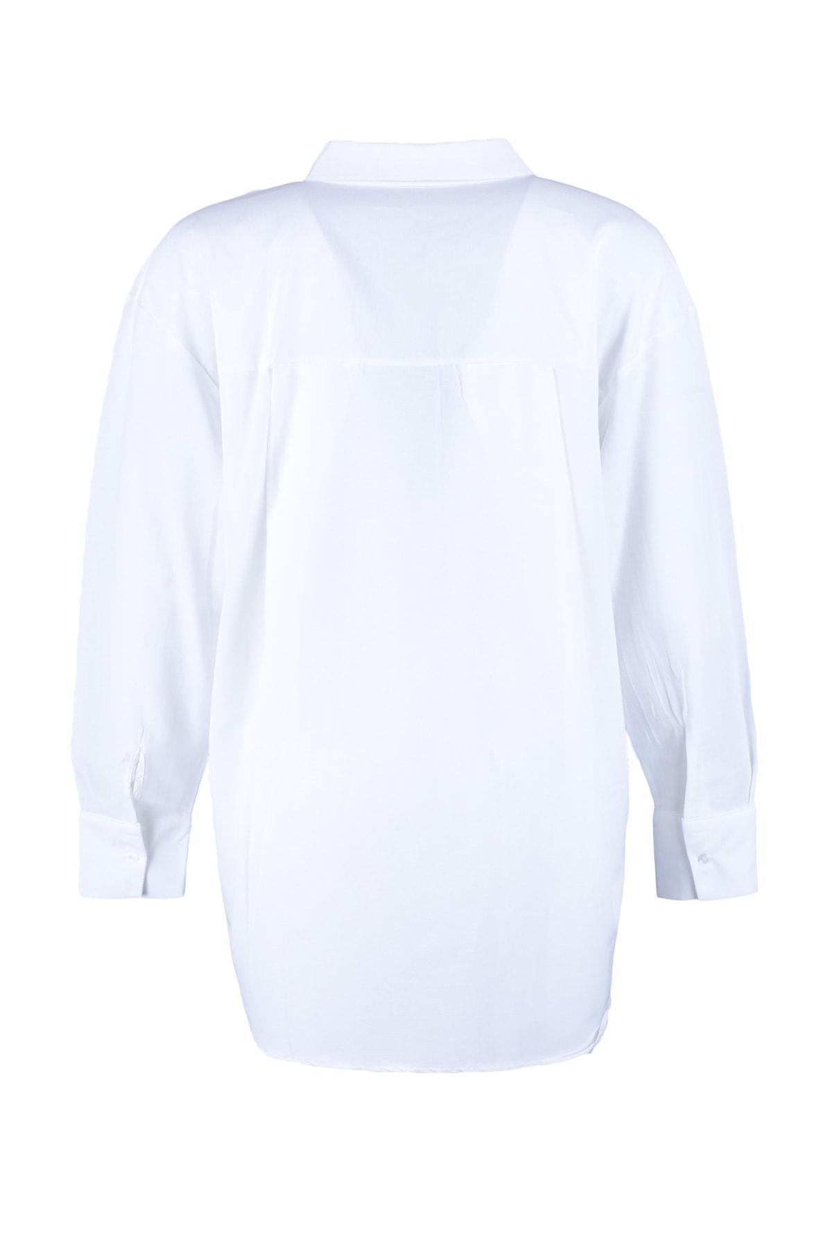 White Oversize Cotton Plus Size Shirt, , large image number 5