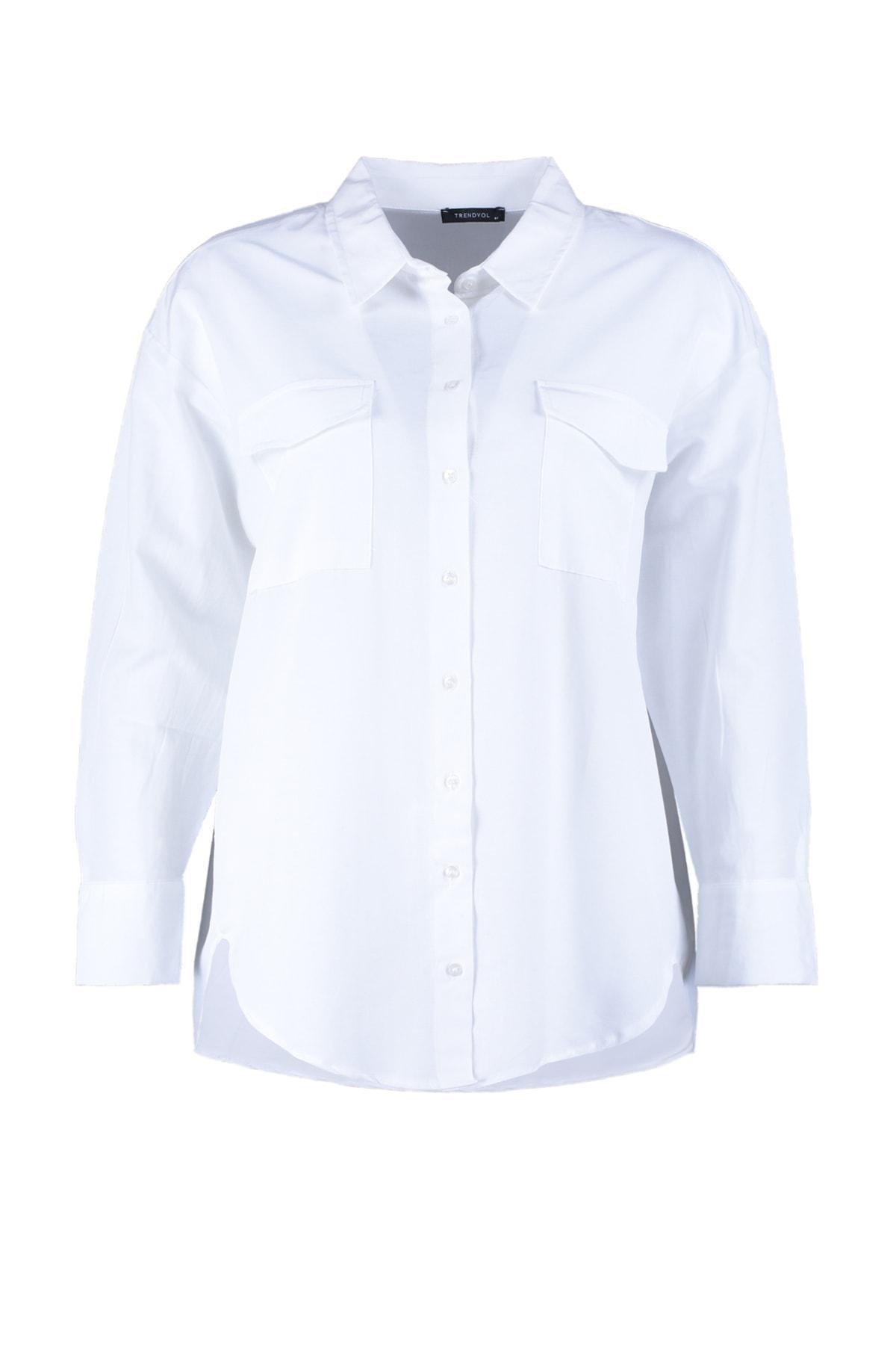 White Oversize Cotton Plus Size Shirt, , large image number 6