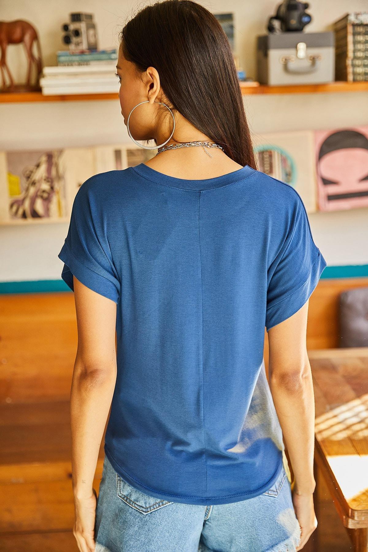 Navy Knitted Viscose Blouse, Indigo, large image number 3