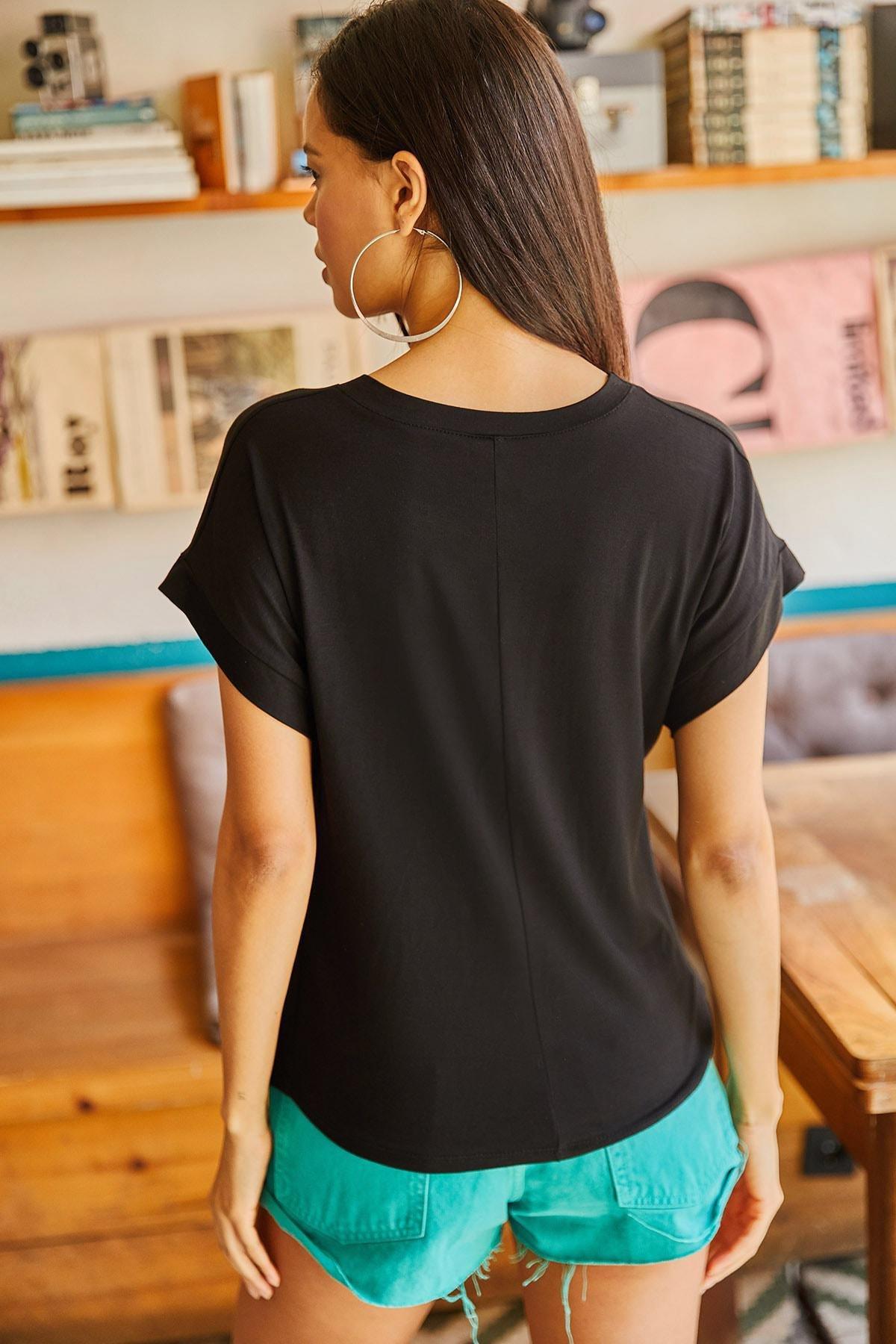 Black Fitted Knit Blouse, BLACK, large image number 4
