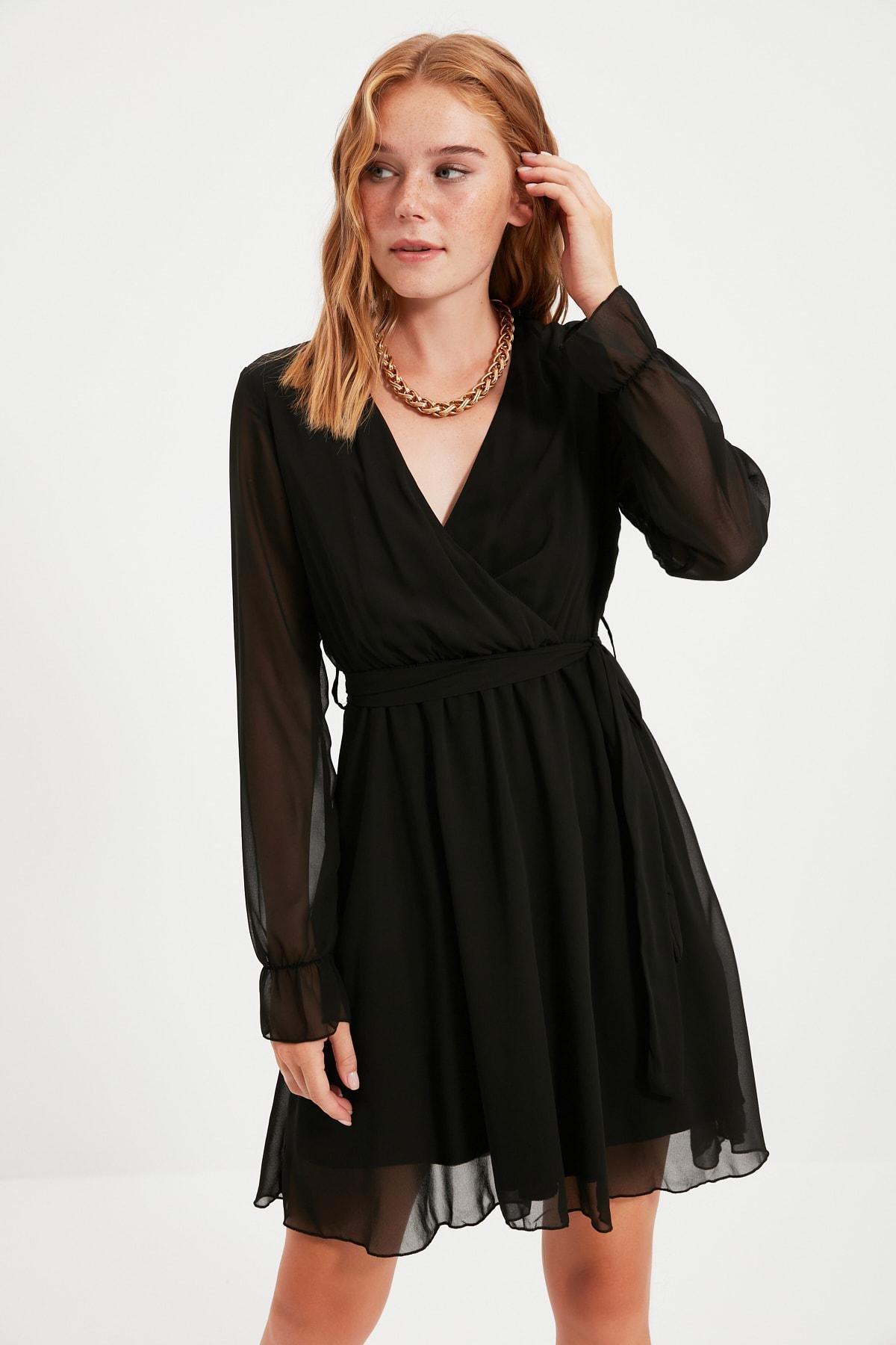 Black A Line Double-Breasted Dress, , large image number 0