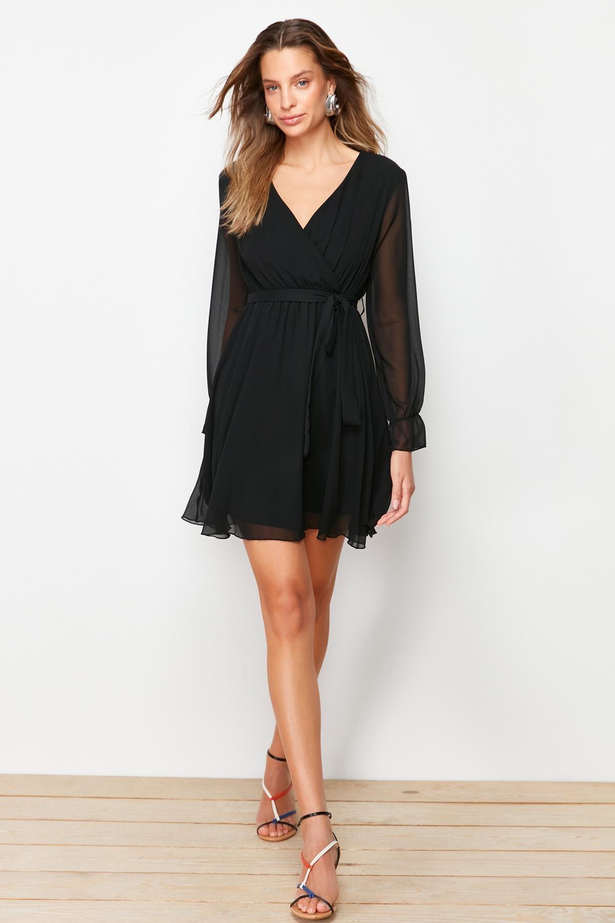 Black A Line Double-Breasted Dress, , large image number 1