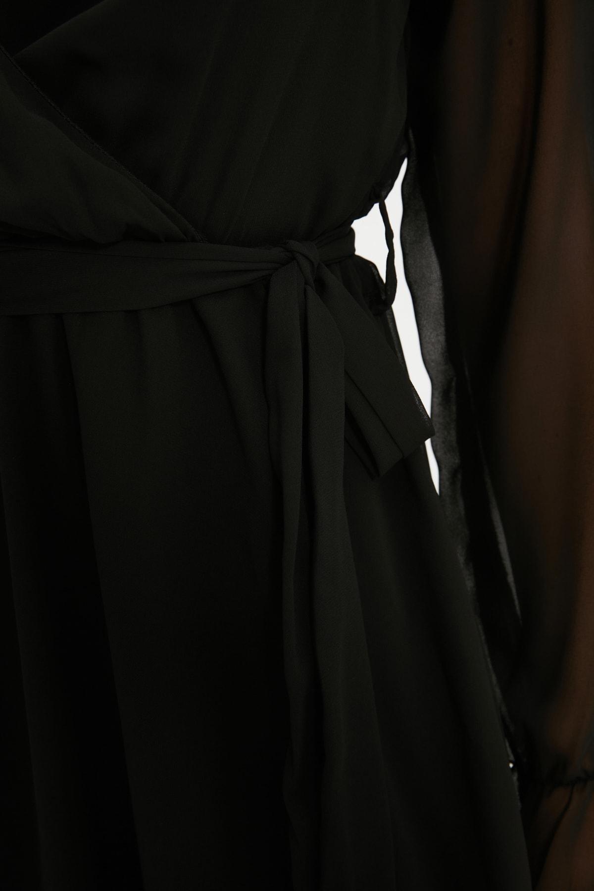 Black A Line Double-Breasted Dress, , large image number 4