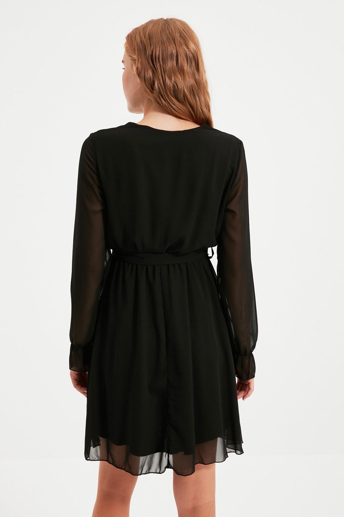 Black A Line Double-Breasted Dress, , large image number 6