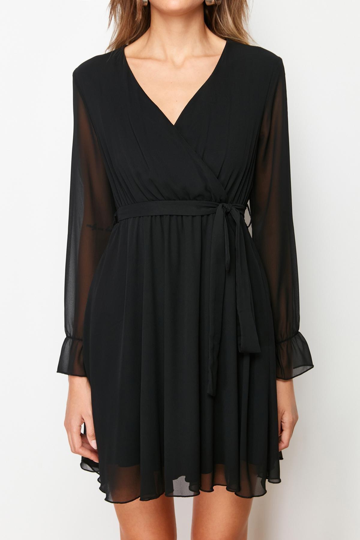 Black A Line Double-Breasted Dress, , large image number 7