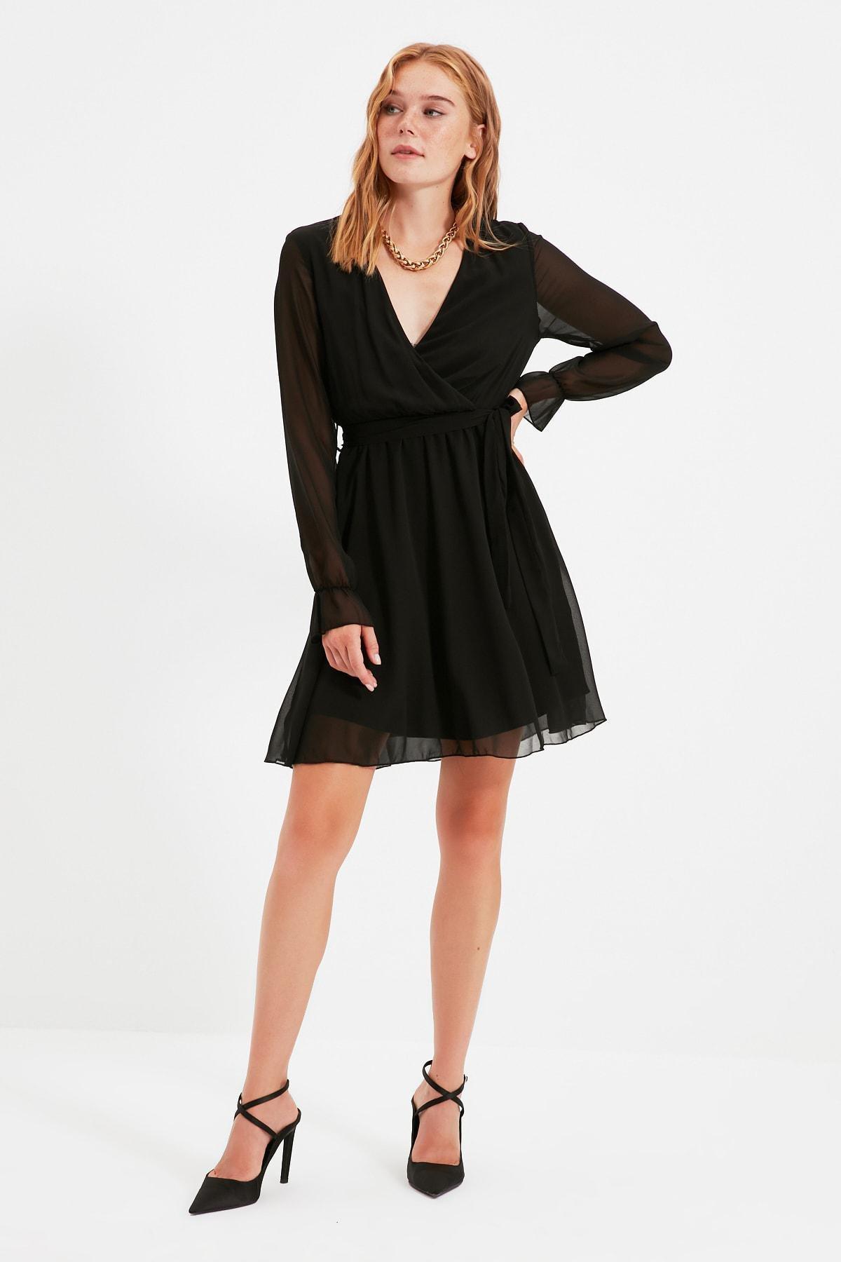 Black A Line Double-Breasted Dress, , large image number 8