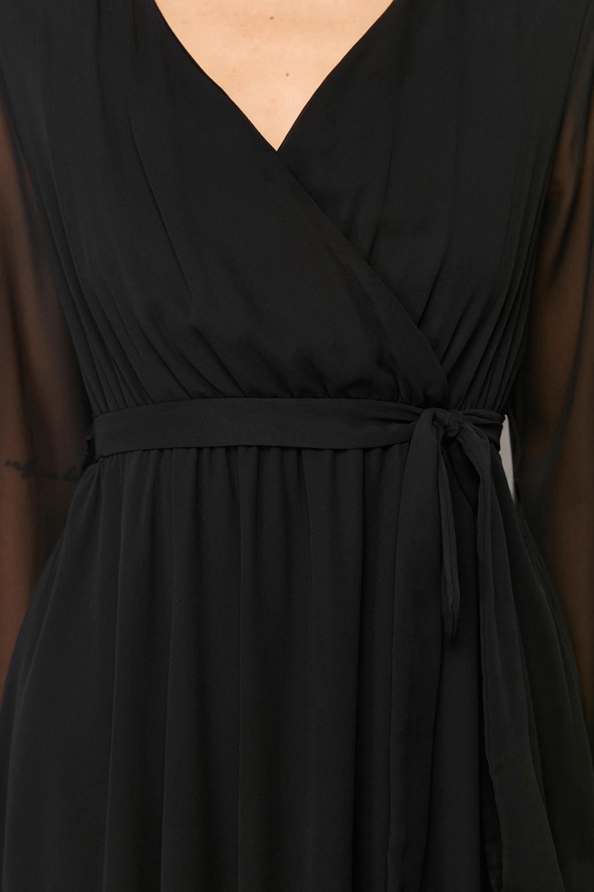 Black A Line Double-Breasted Dress, , large image number 9
