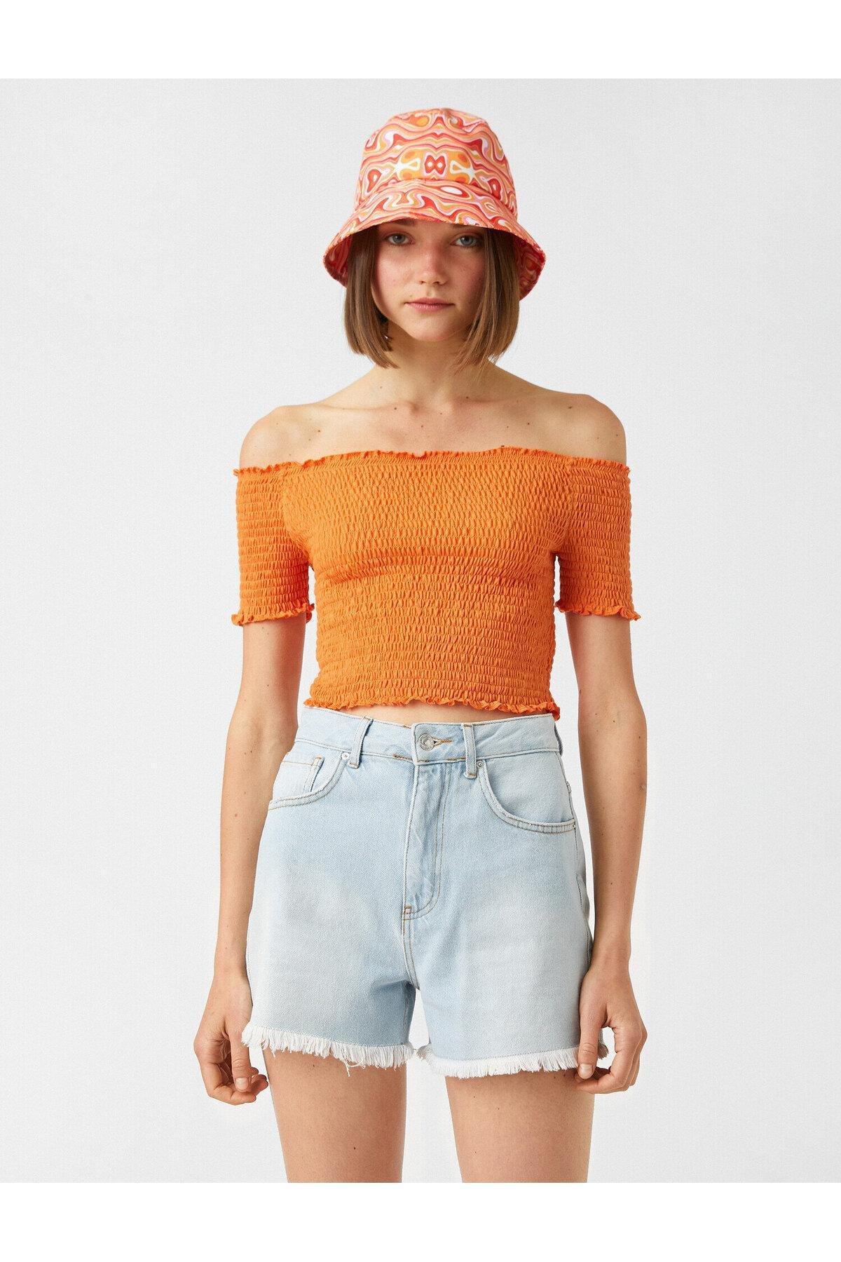 Koton - Orange Short Sleeve Boat Neck T-Shirt