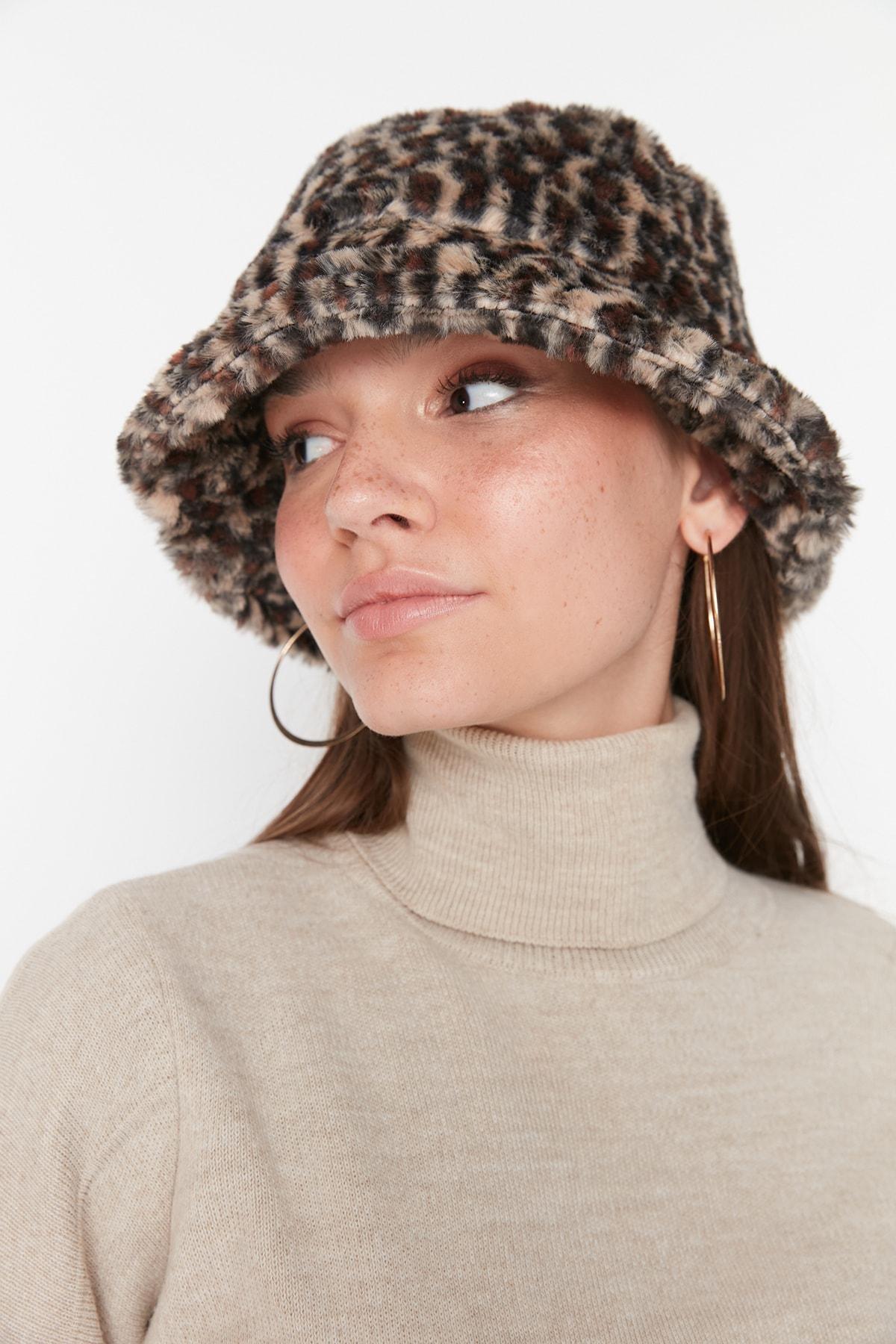Brown Animal Print Casual Hat, Brown, large image number 0