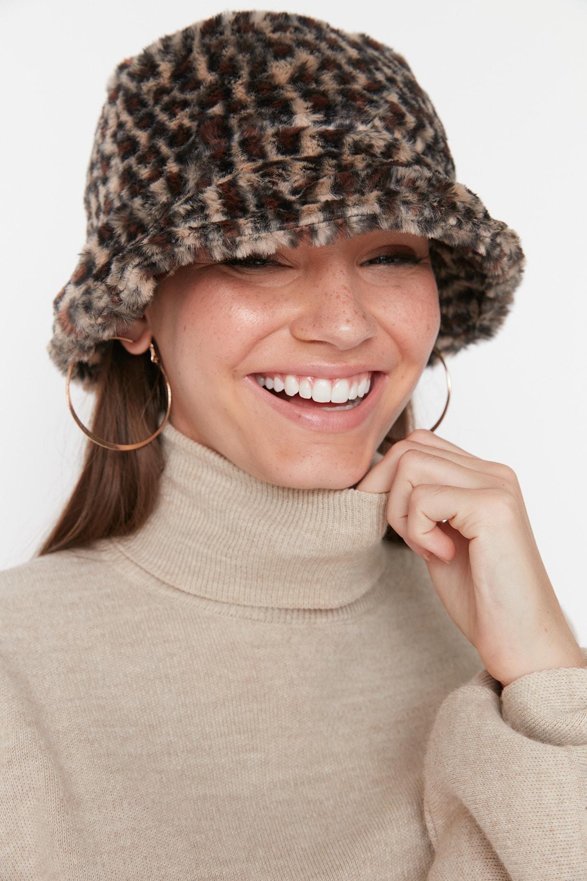 Brown Animal Print Casual Hat, Brown, large image number 1
