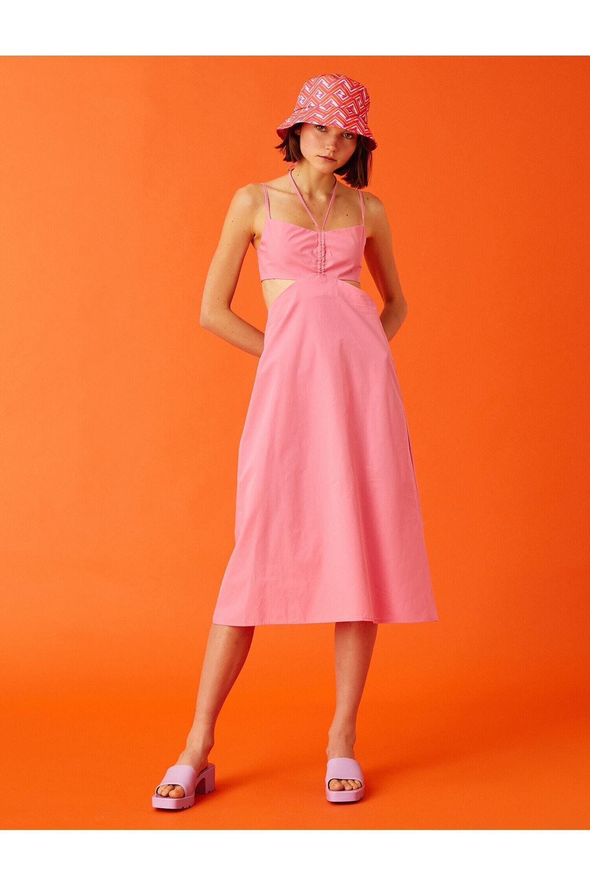 Koton - Pink Thin Straps Midi Dress