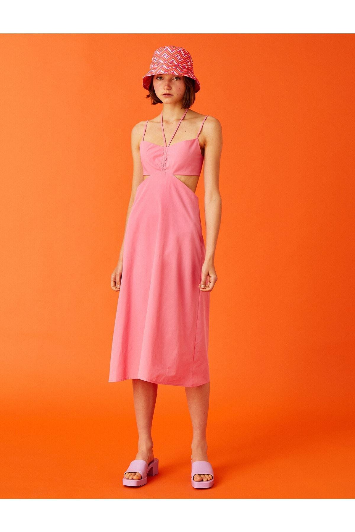 Koton - Pink Thin Straps Midi Dress