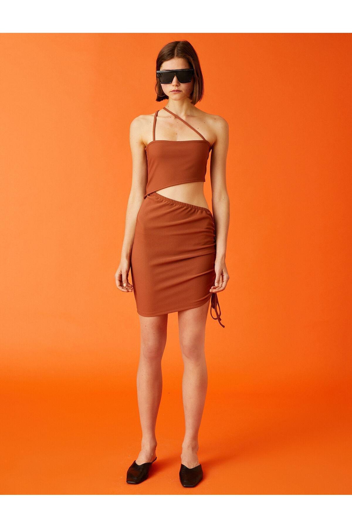 Koton - Brown Thin Straps Mini Dress