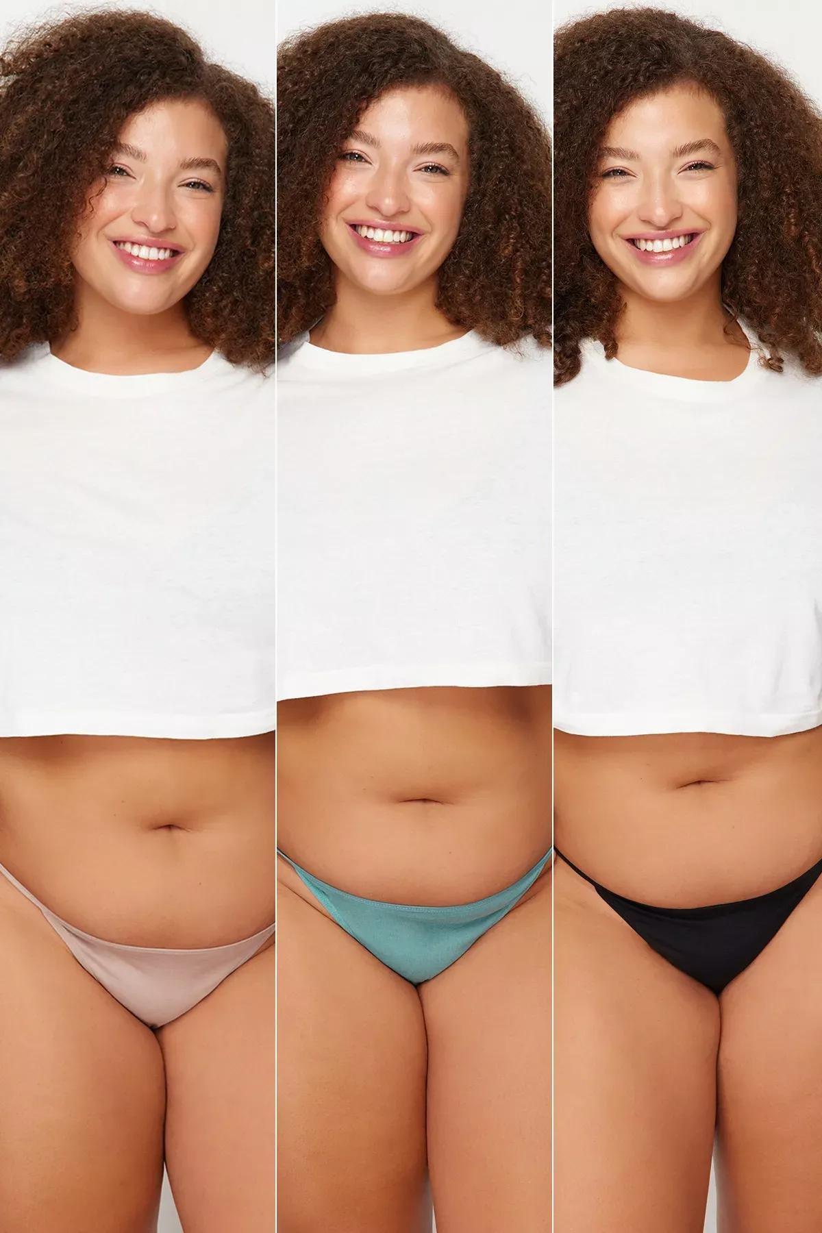 Black Cotton Plus Size Briefs, Black, medium