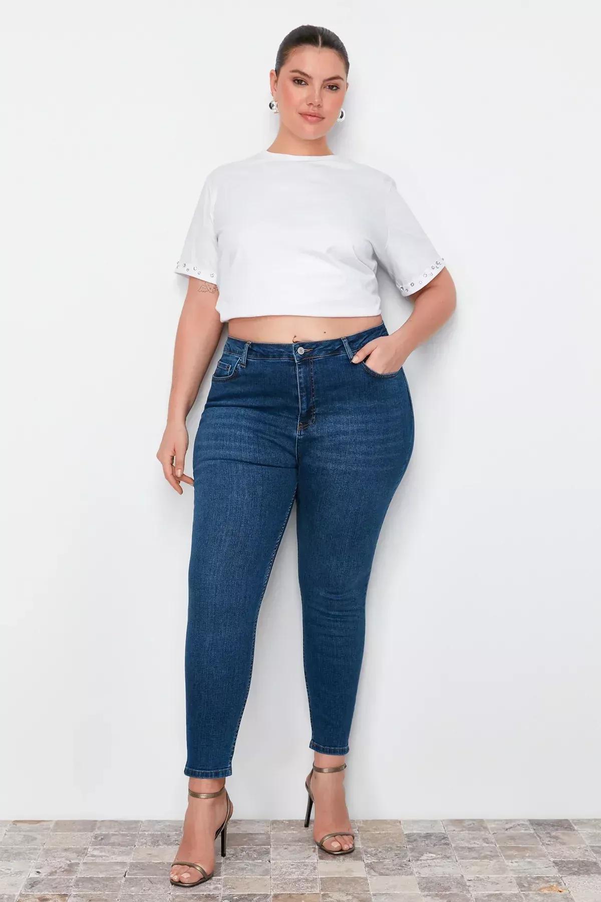 Blue Skinny High Waist Plus Size Jeans, Blue, medium