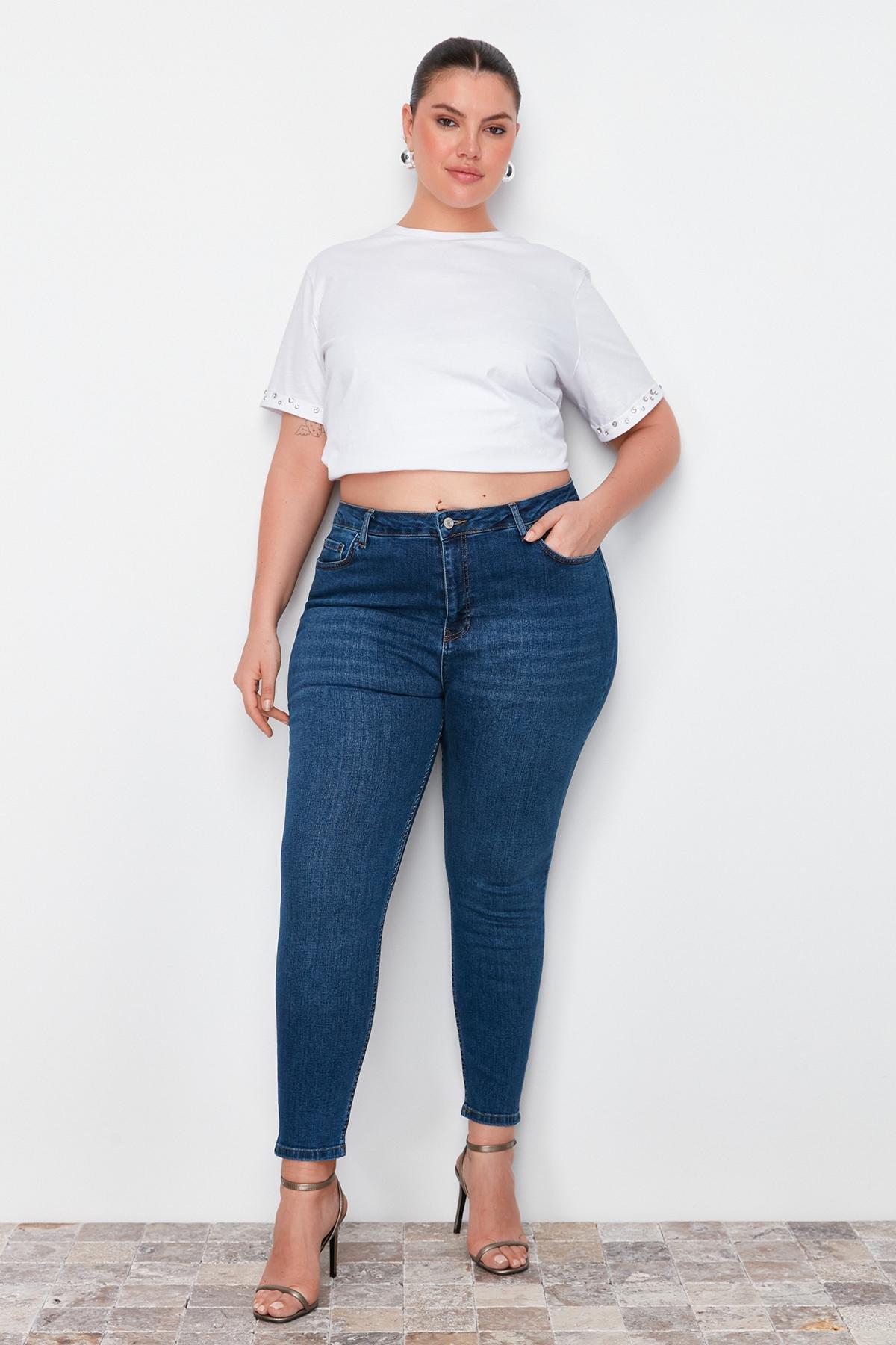 Trendyol - Blue Skinny High Waist Plus Size Jeans