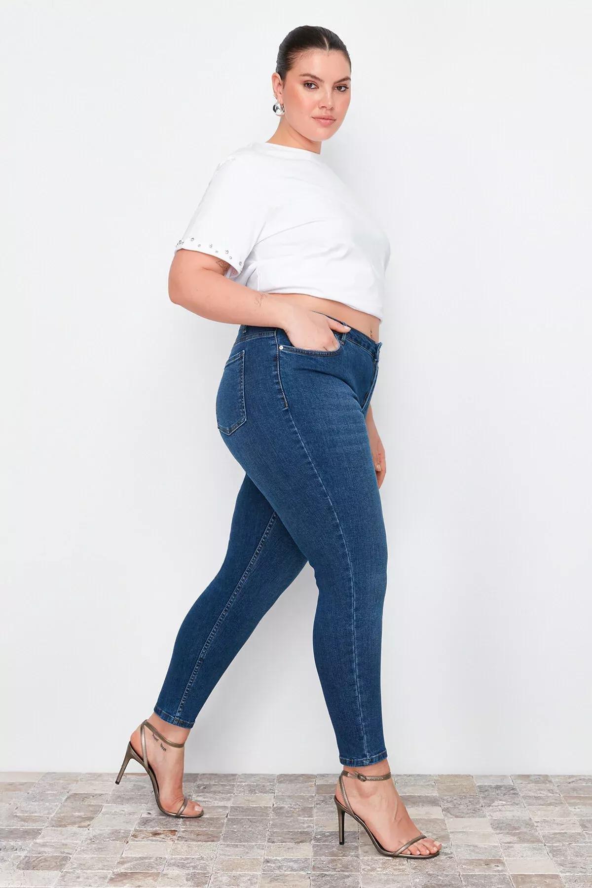 Blue Skinny High Waist Plus Size Jeans, Blue, large image number 1