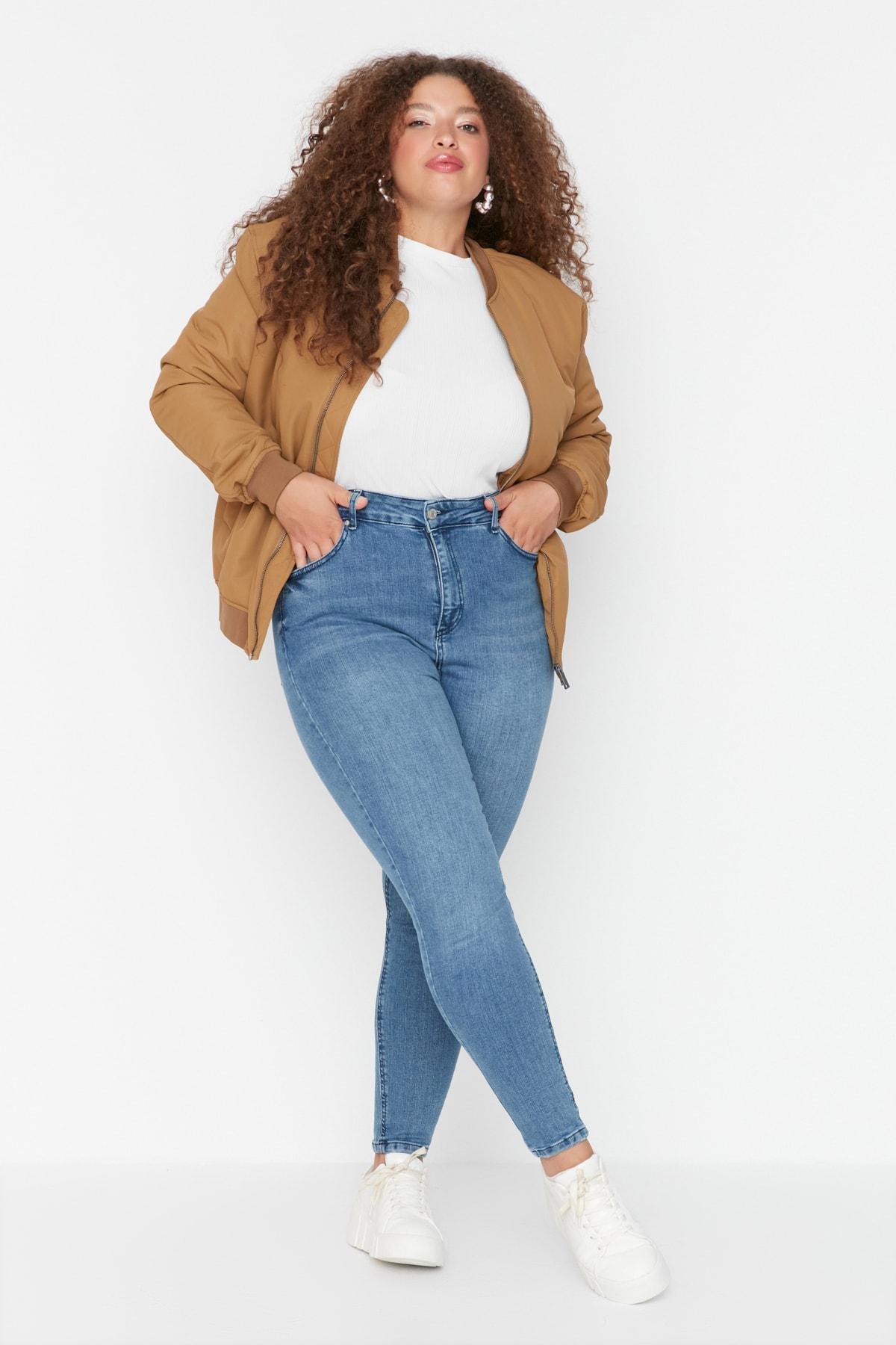 Blue Skinny High Waist Plus Size Jeans, , large image number 2
