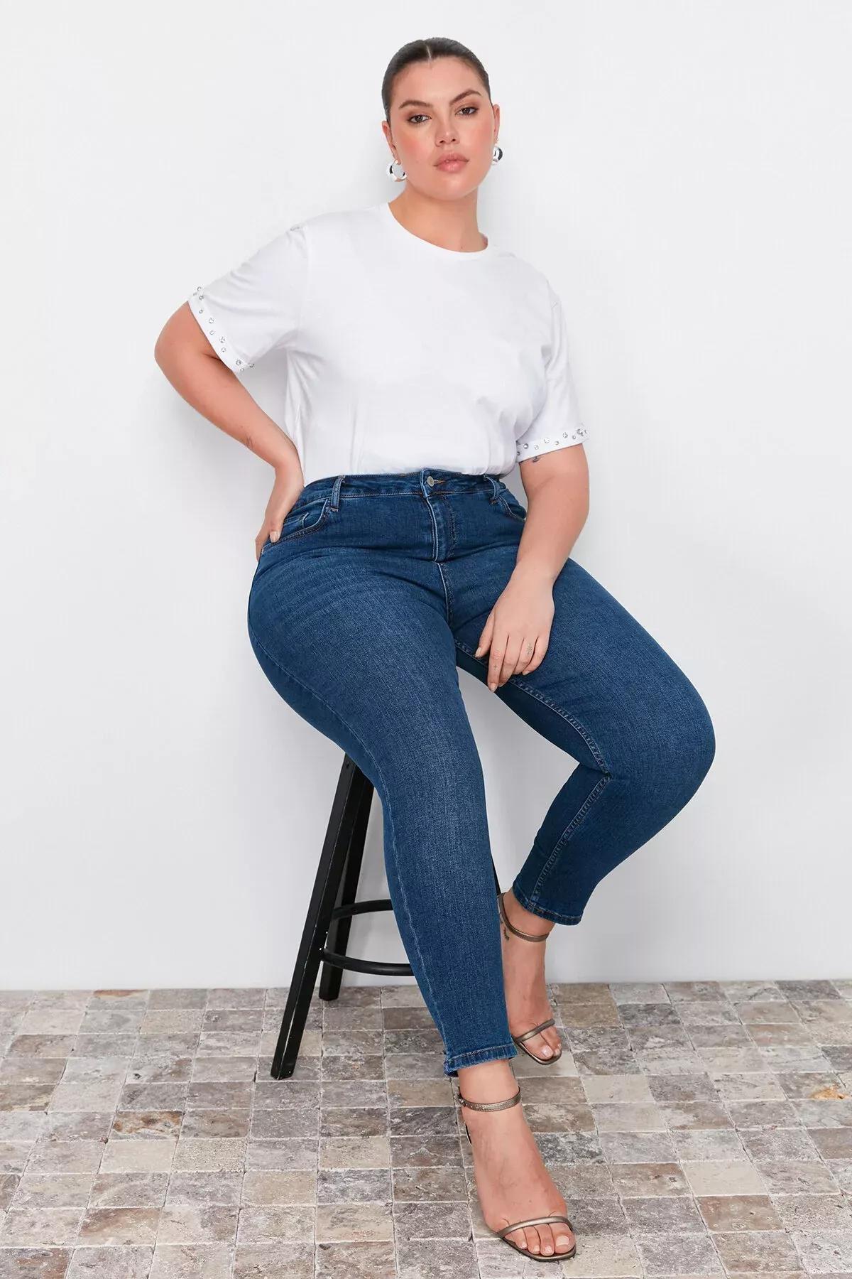 Blue Skinny High Waist Plus Size Jeans, Blue, large image number 2