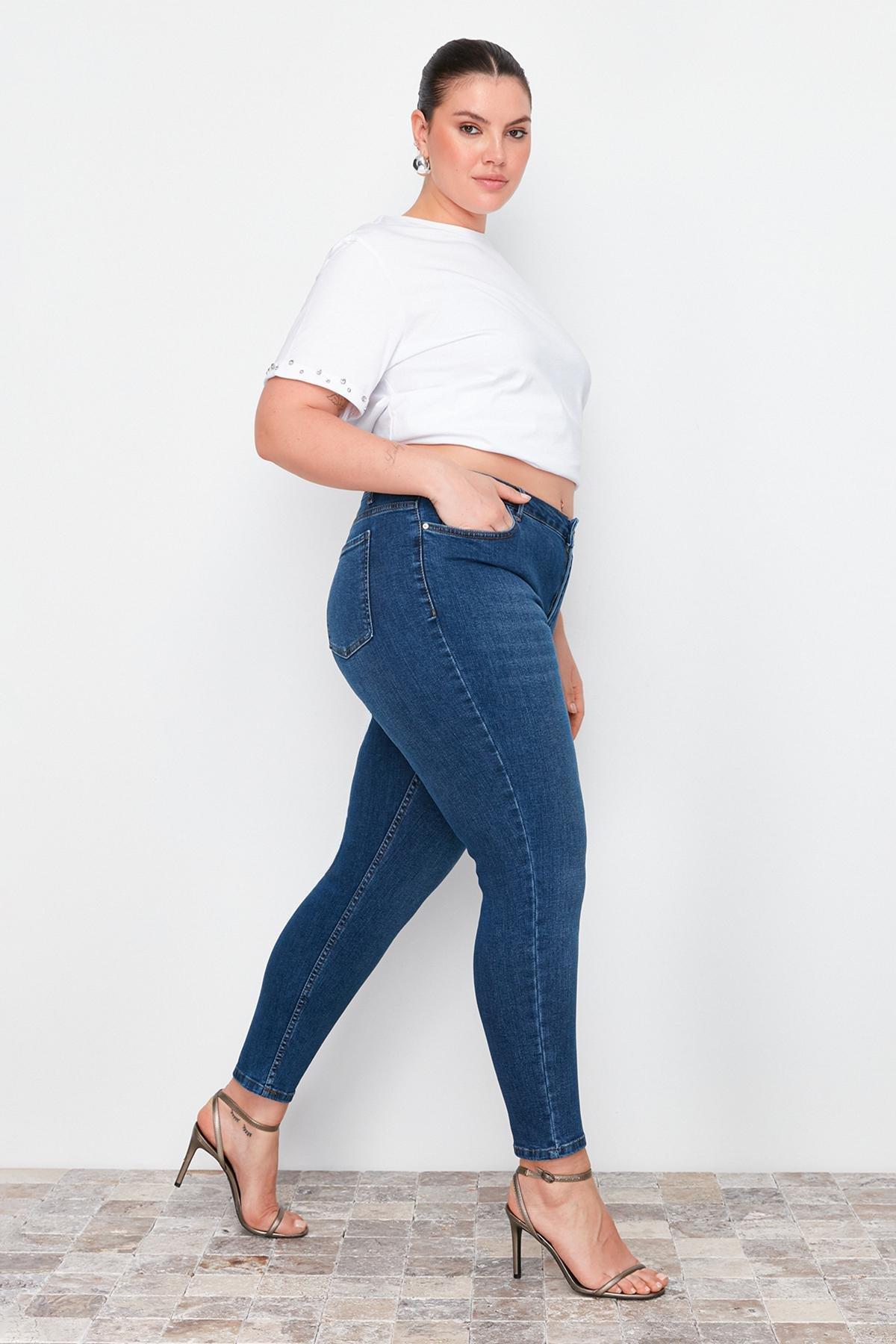 Blue Skinny High Waist Plus Size Jeans, , large image number 3