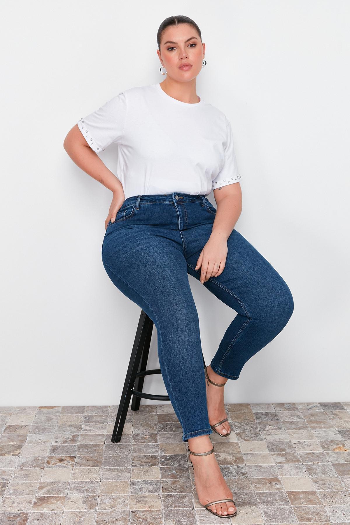 Blue Skinny High Waist Plus Size Jeans, , large image number 5