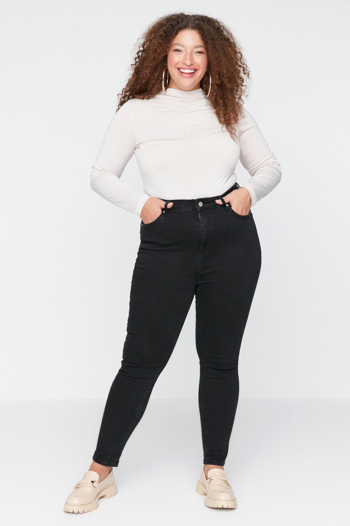 Black Skinny High Waist Plus Size Jeans, , large image number 0