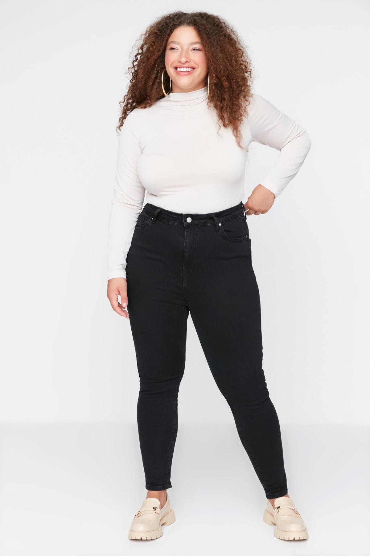 Black Skinny High Waist Plus Size Jeans, , large image number 1