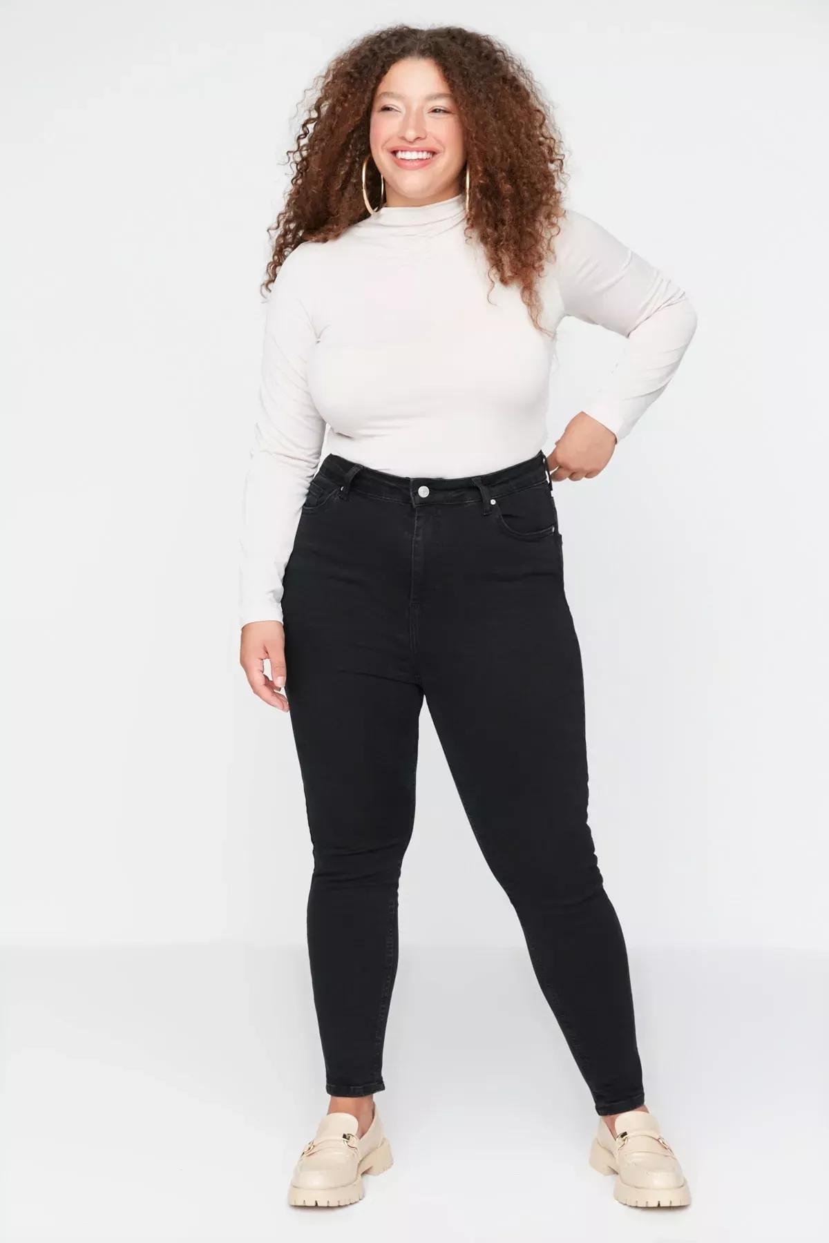 Black Skinny High Waist Plus Size Jeans, Black, medium