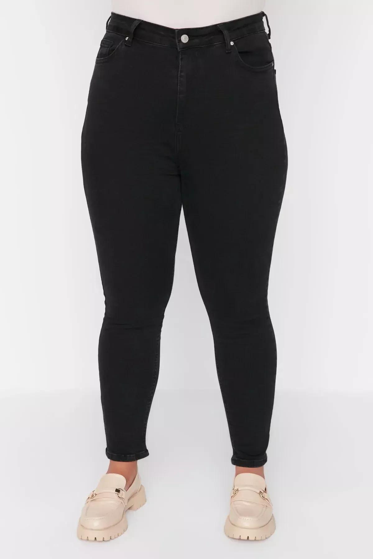 جينز بقصة سكيني فت وخصر مرتفع للمقاسات الكبيرة، أسود, Black, large image number 2