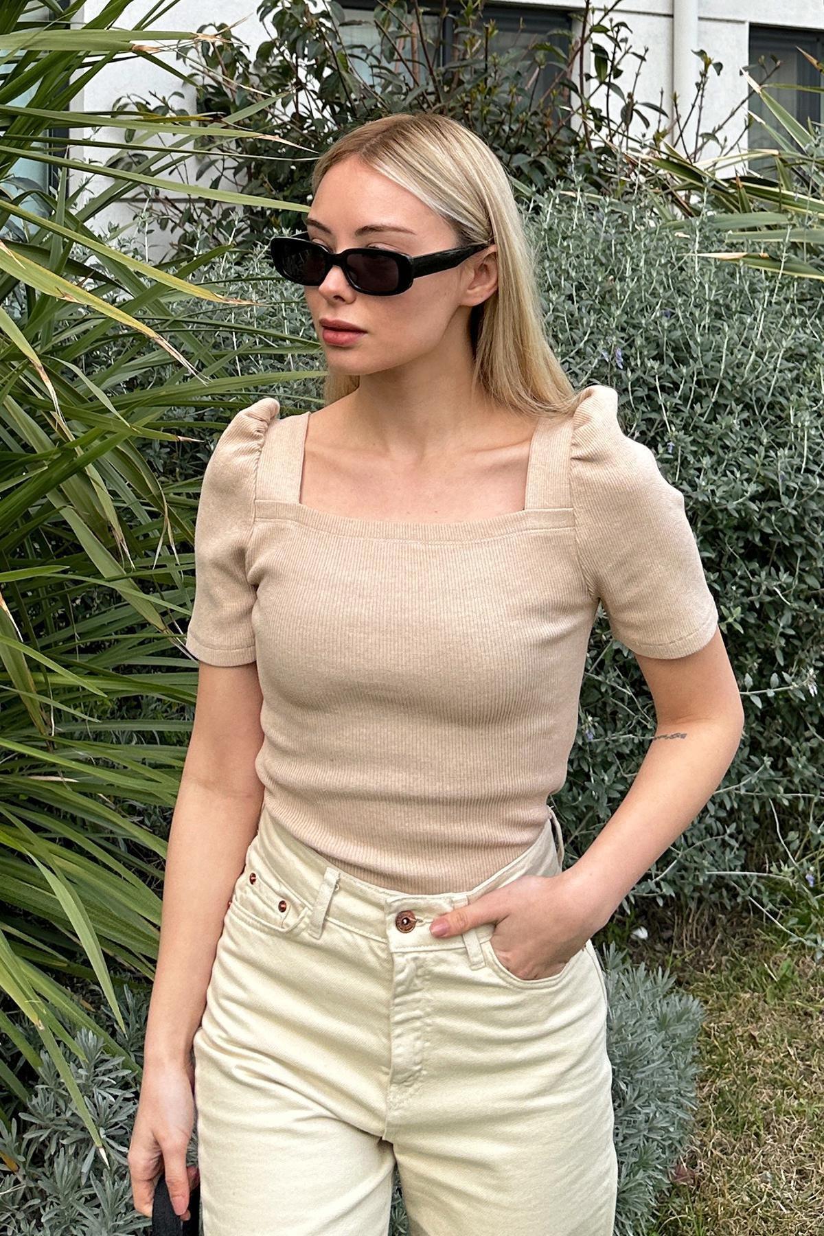 Beige Plain Blouse ALC-X8605, , medium
