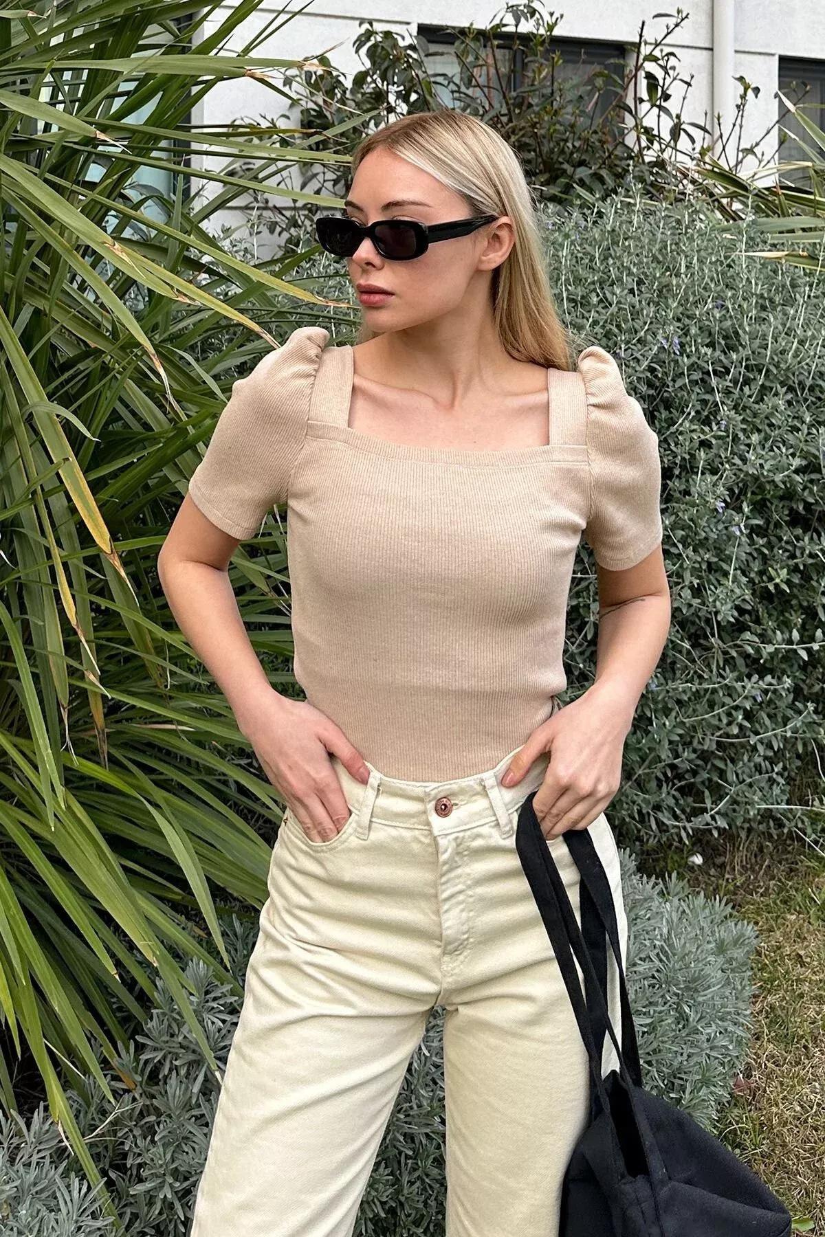 Beige Plain Blouse ALC-X8605, Beige, large image number 1