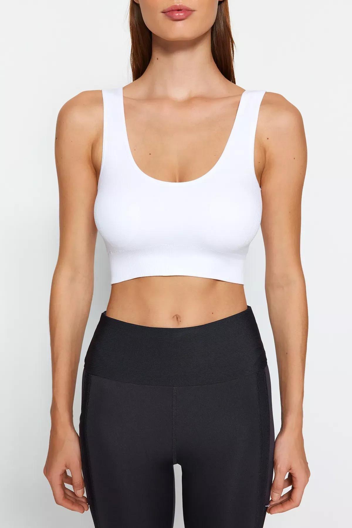 White Seamless Pattern Sports Bra, White, large image number 2