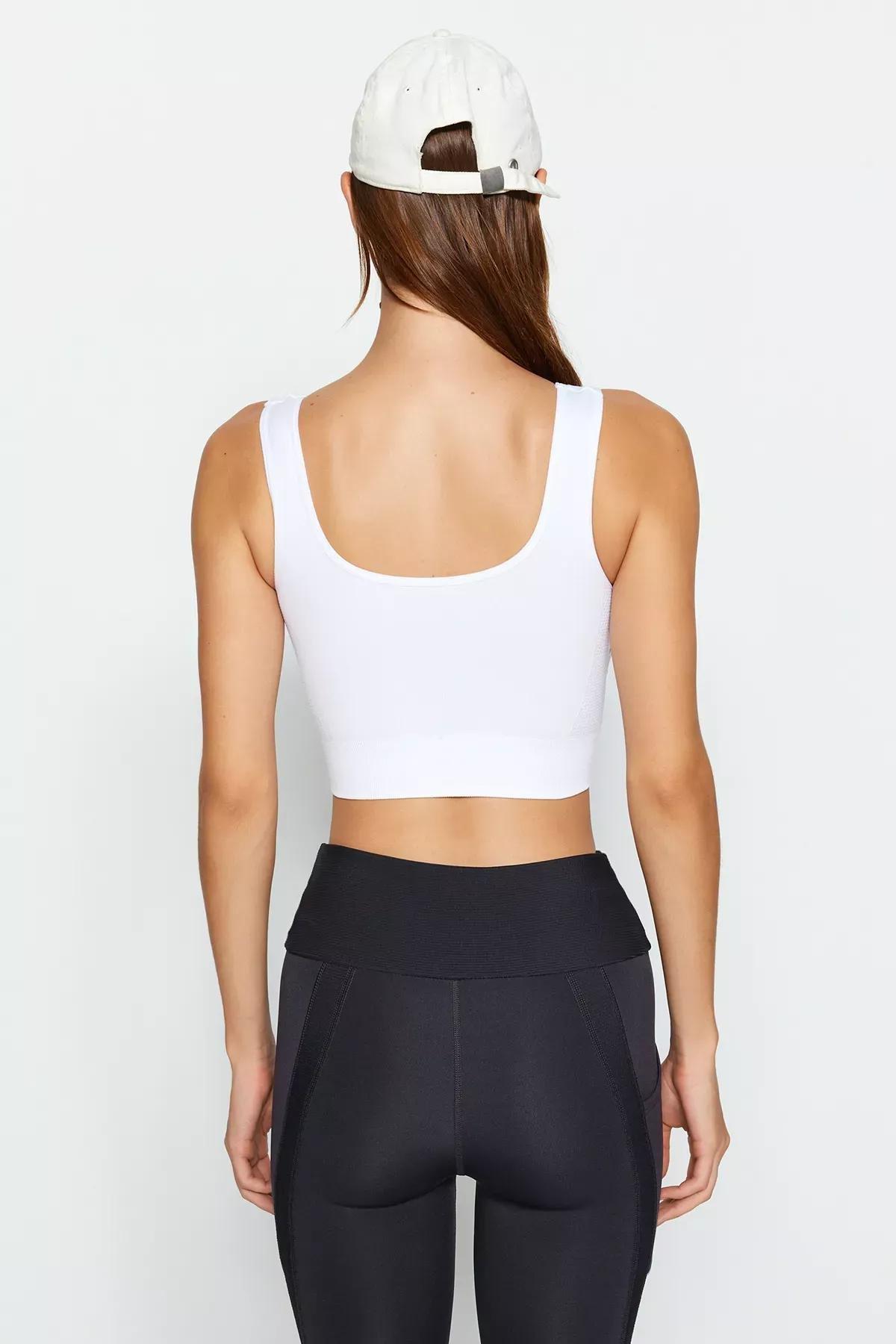 White Seamless Pattern Sports Bra, White, large image number 3