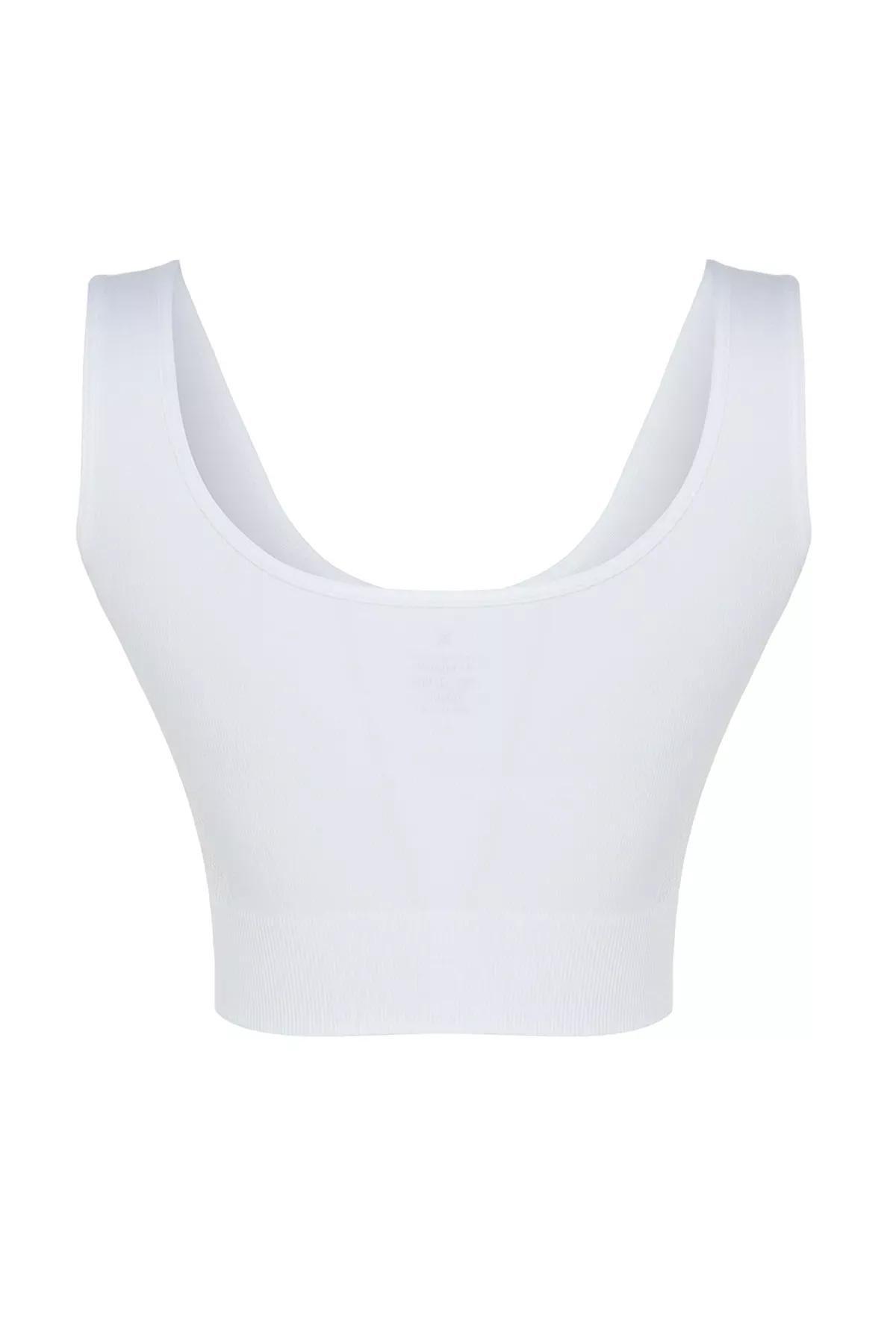 White Seamless Pattern Sports Bra, White, large image number 6