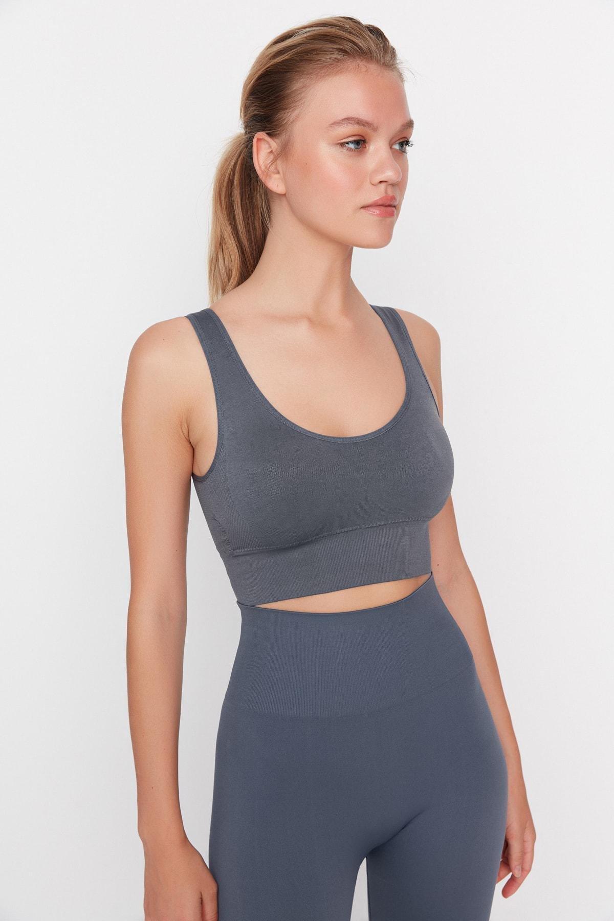 Grey Crop Sports Bra, , large image number 1
