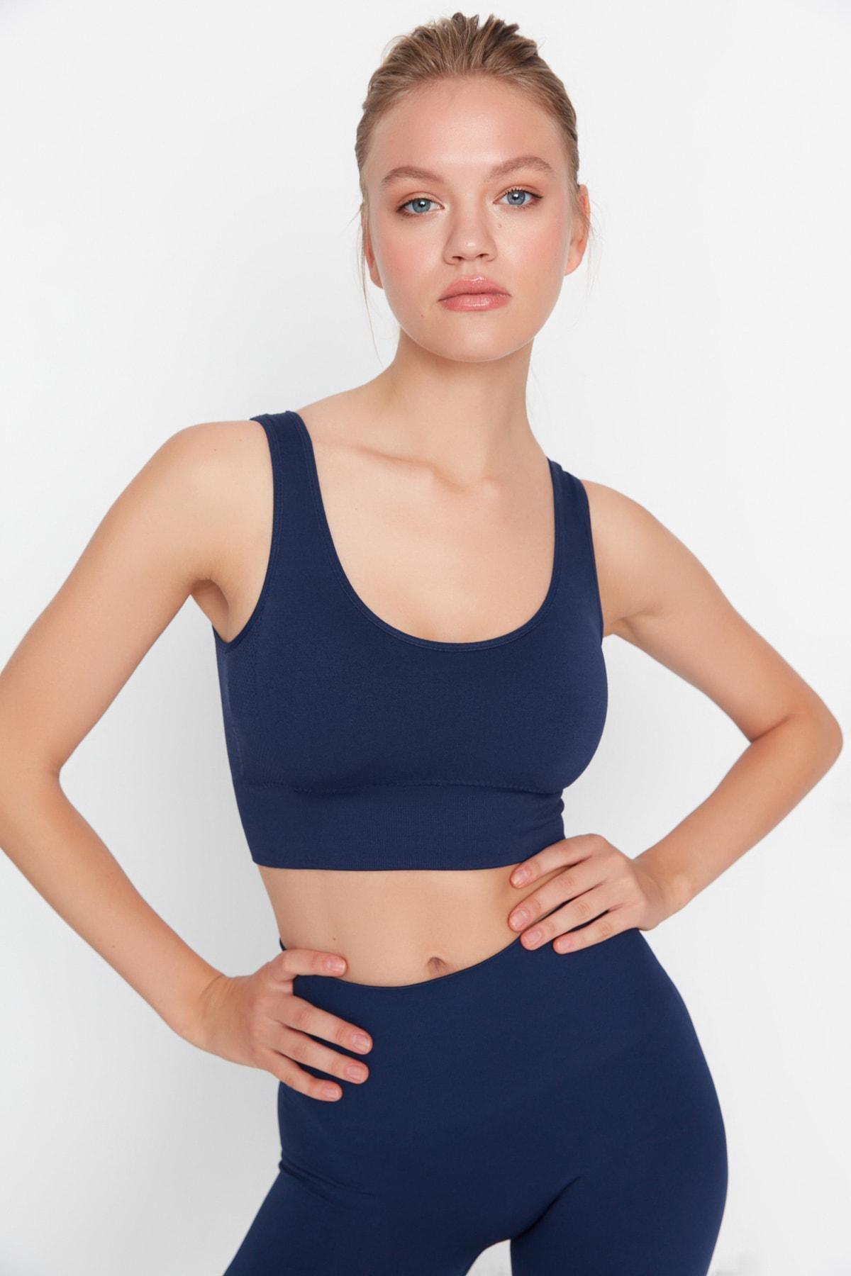 Blue Plain Sports Bra, , large image number 1