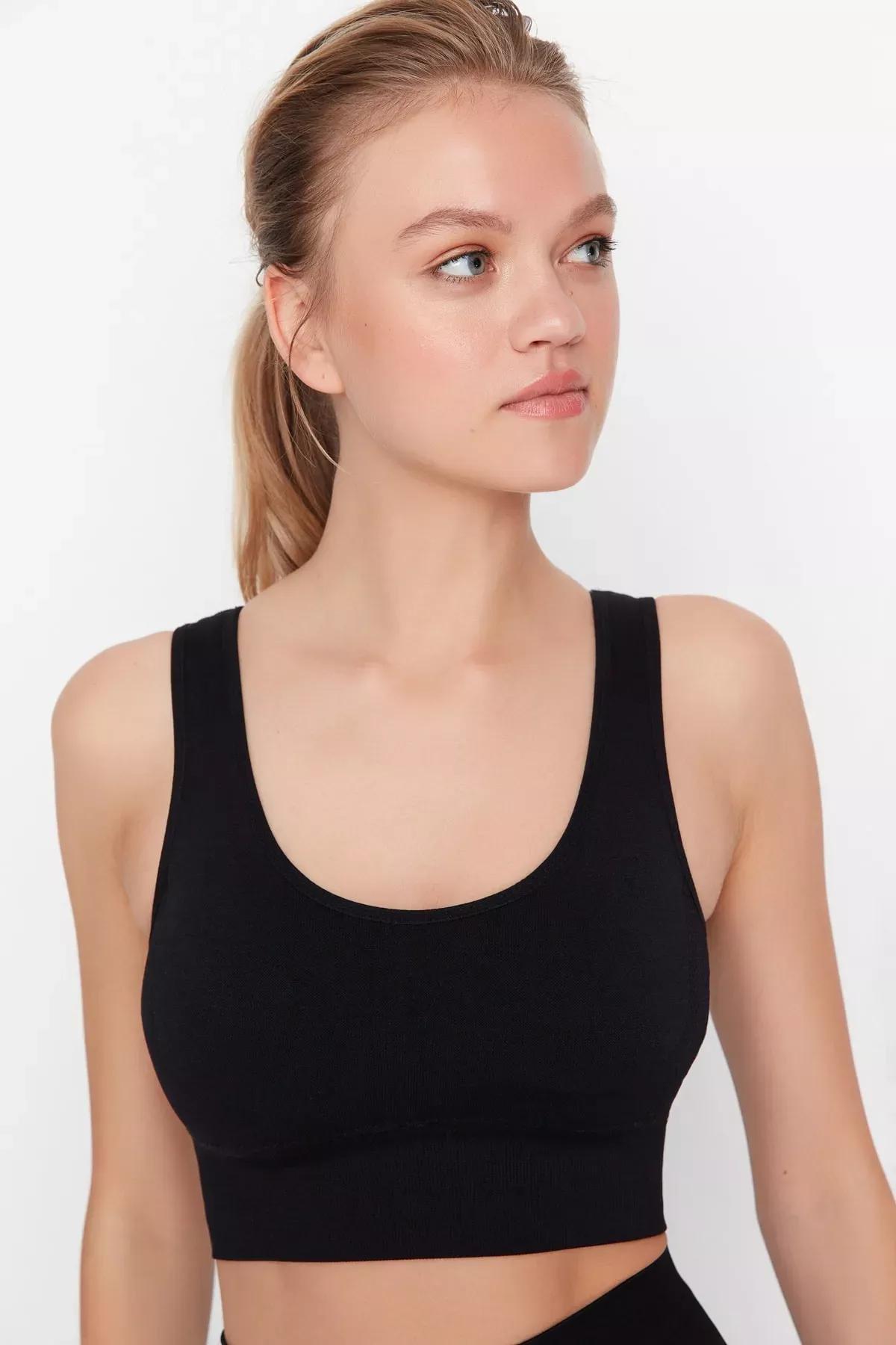Black Crop Sports Bra, Black, medium