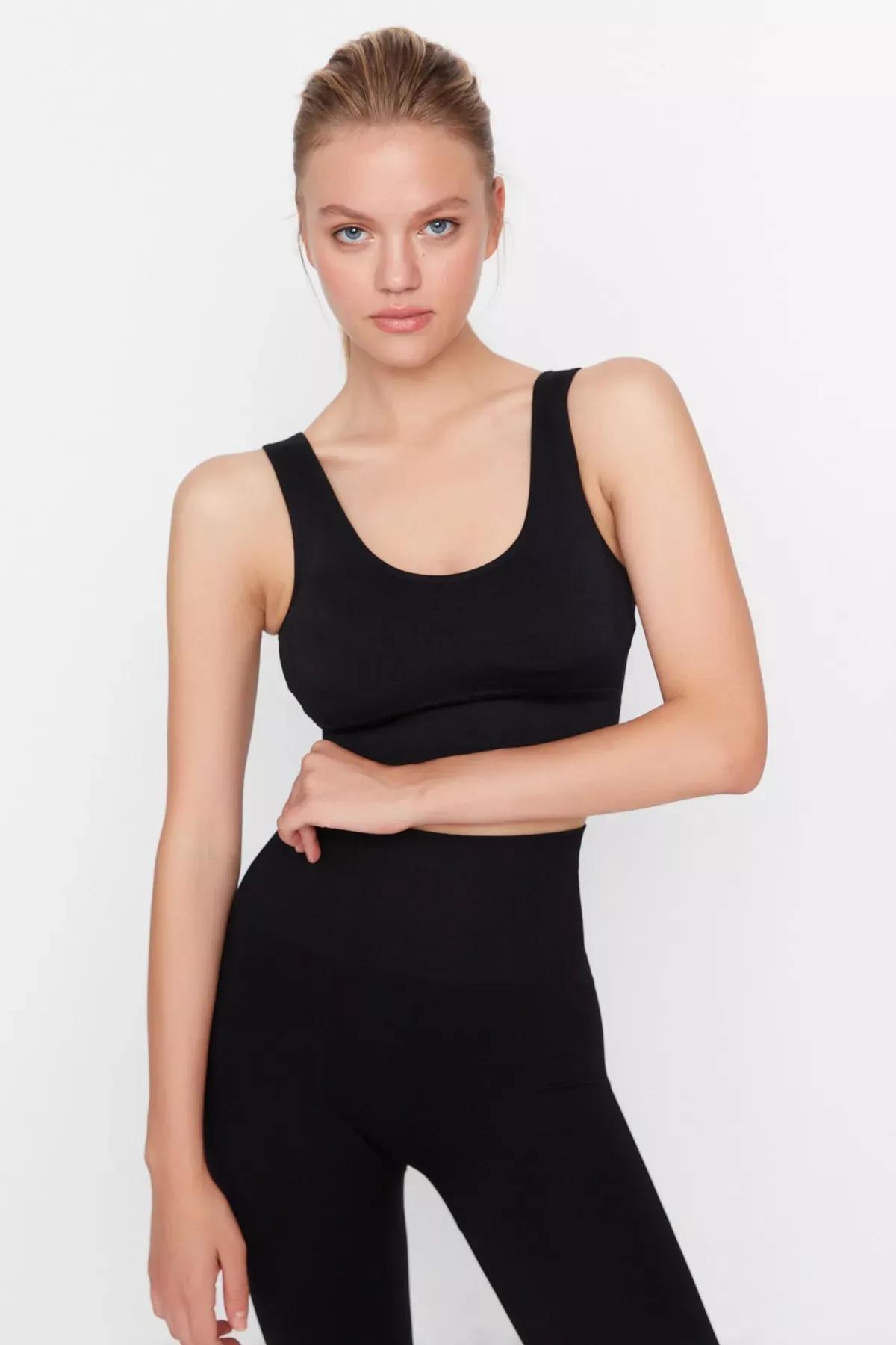 Black Crop Sports Bra, Black, medium