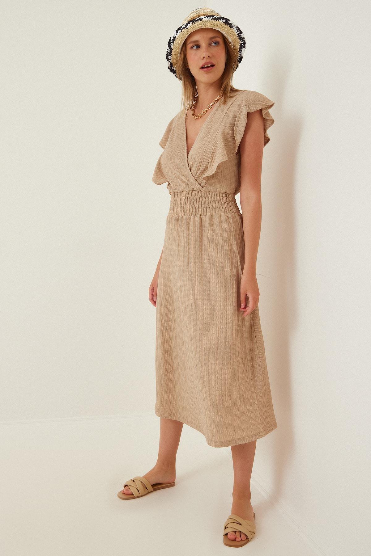 Beige Cache-Coeur A-Line Dress, , large image number 1