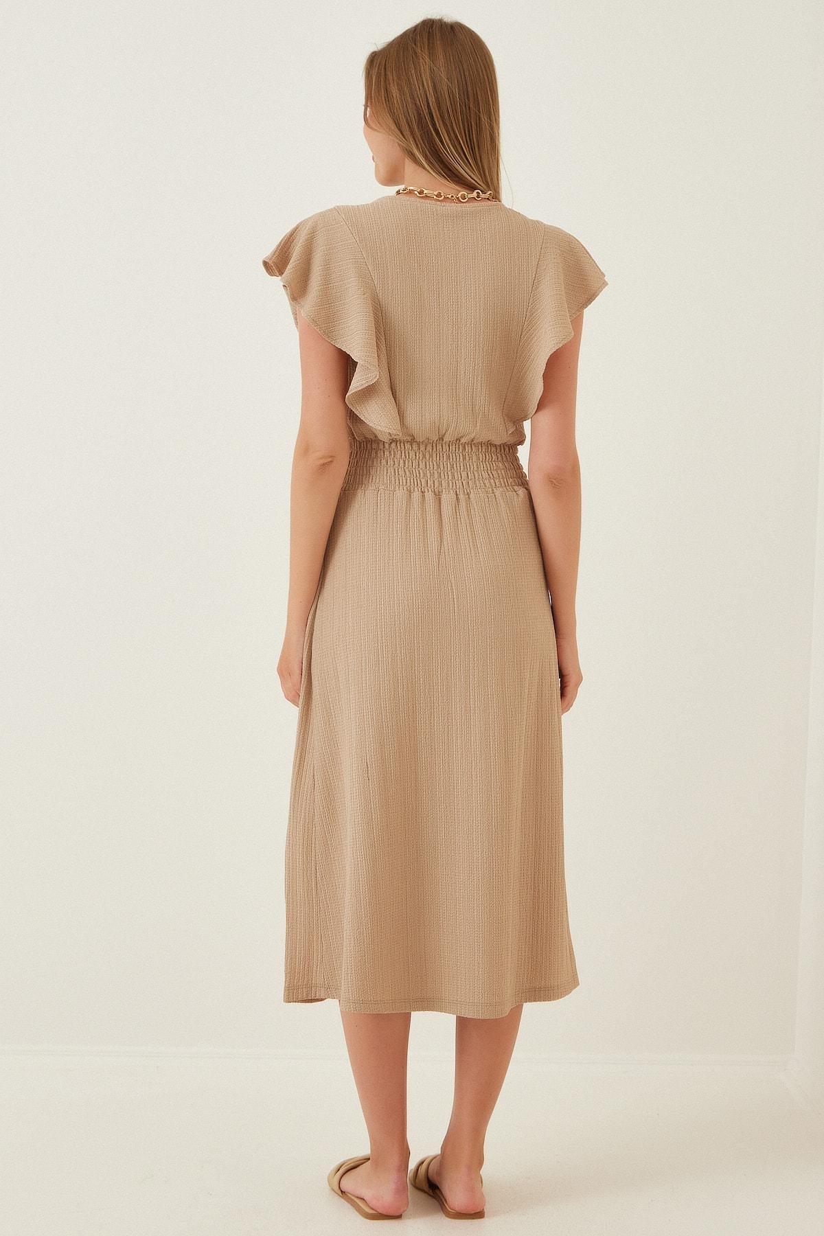 Beige Cache-Coeur A-Line Dress, , large image number 2