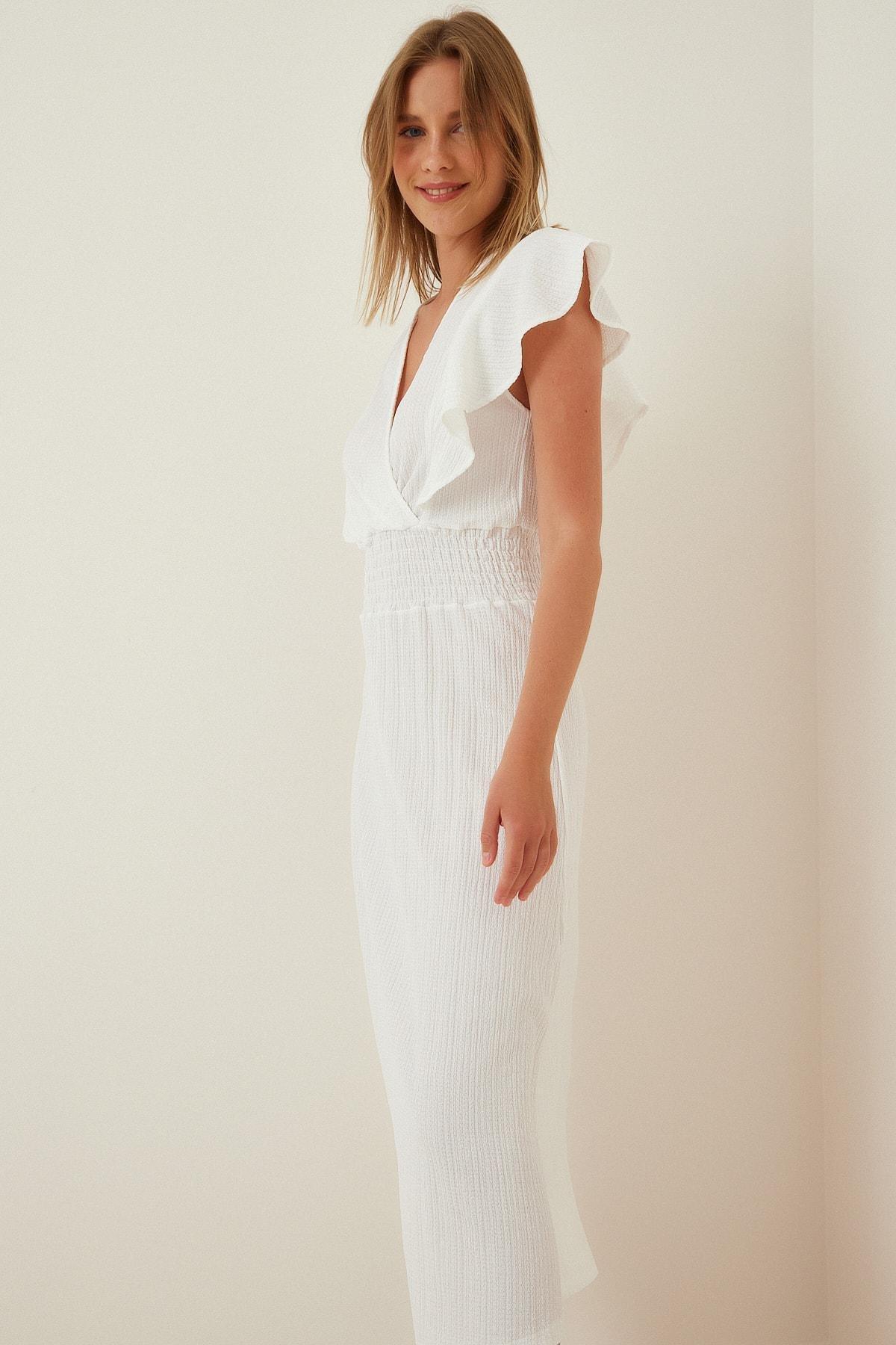 White Cache-Coeur A-Line Dress, White, medium