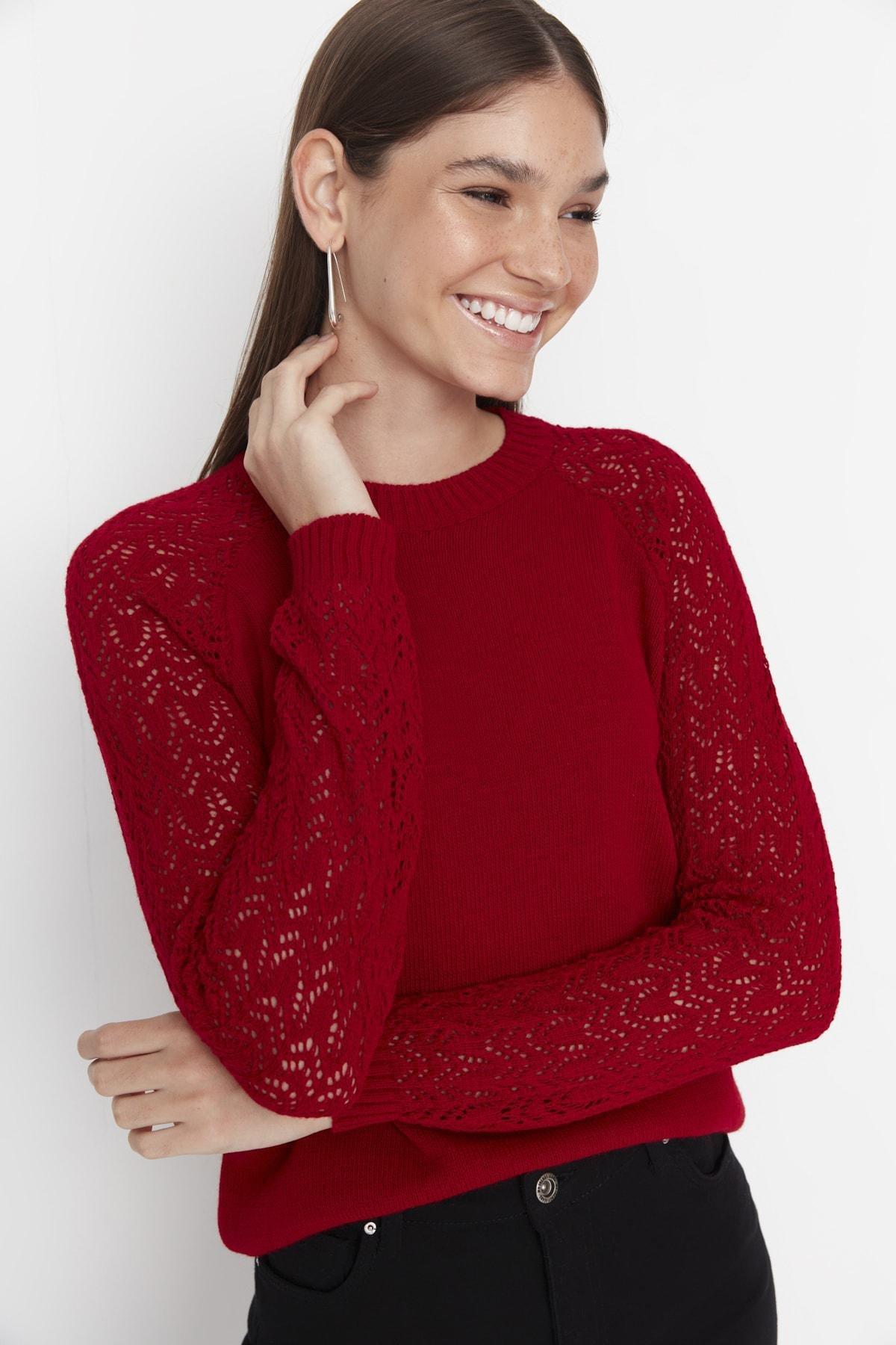 Burgundy Ajoure Crew Neck Sweater, , large image number 0