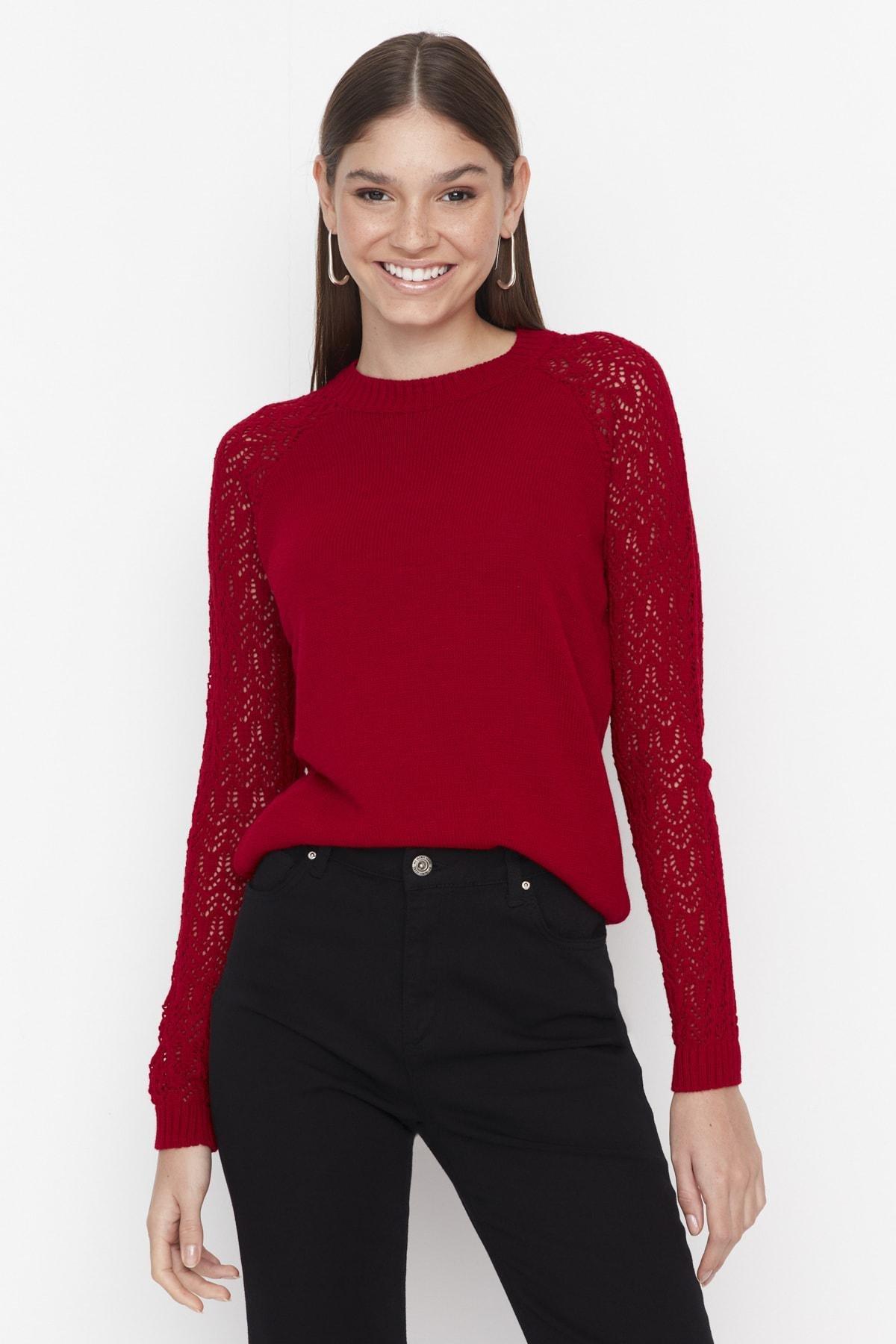 Burgundy Ajoure Crew Neck Sweater, , large image number 1