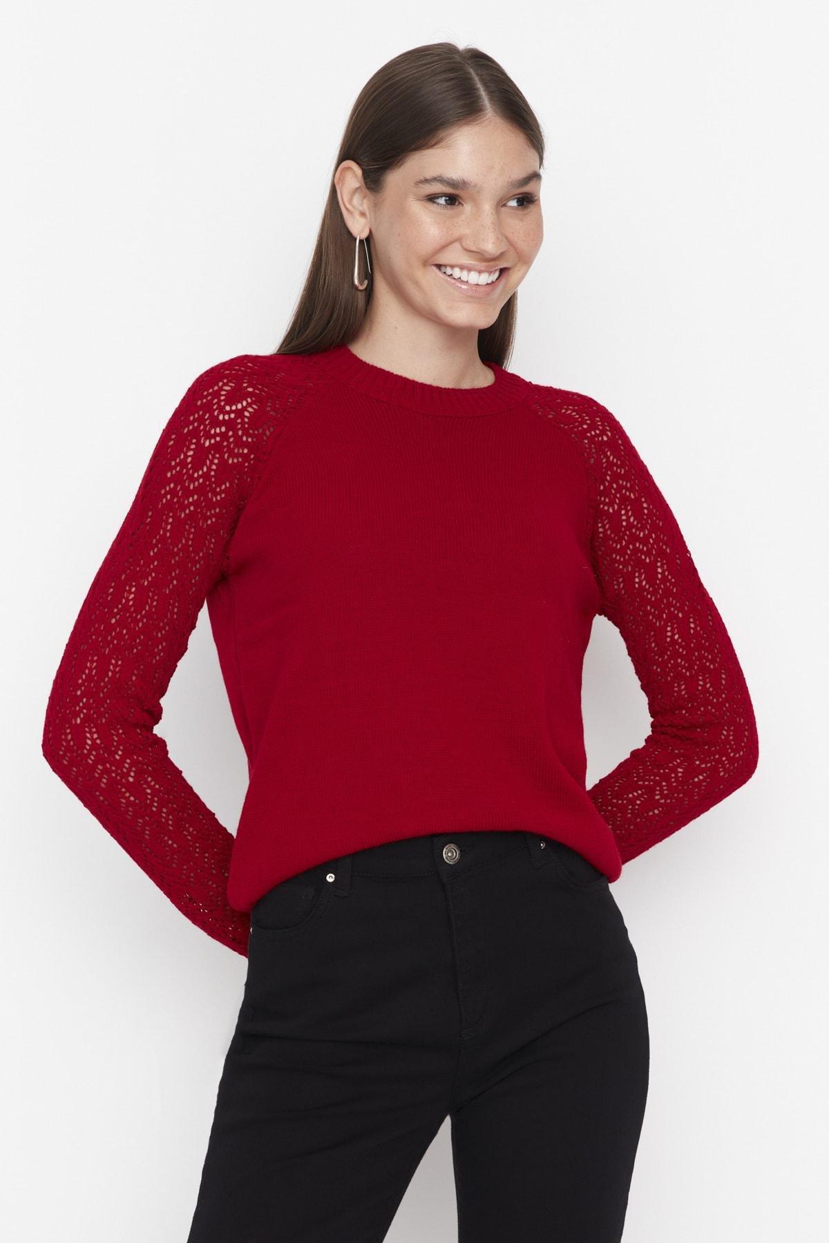 Burgundy Ajoure Crew Neck Sweater, , large image number 2