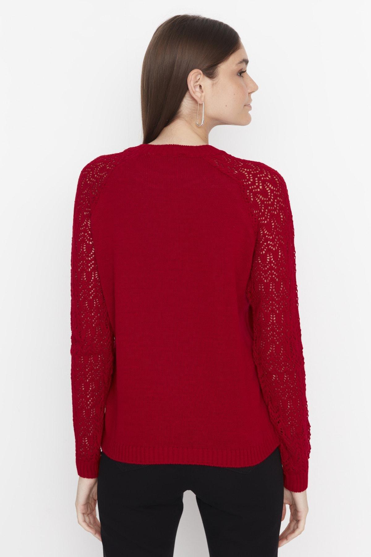 Burgundy Ajoure Crew Neck Sweater, , large image number 4