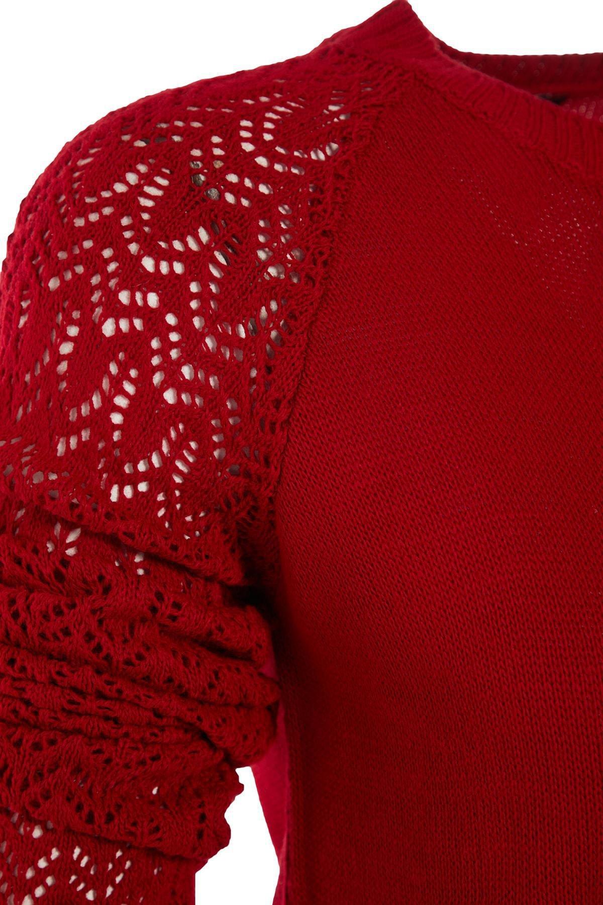 Burgundy Ajoure Crew Neck Sweater, , large image number 5