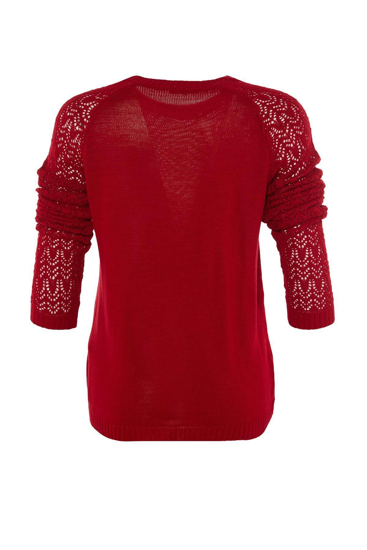 Burgundy Ajoure Crew Neck Sweater, , large image number 6